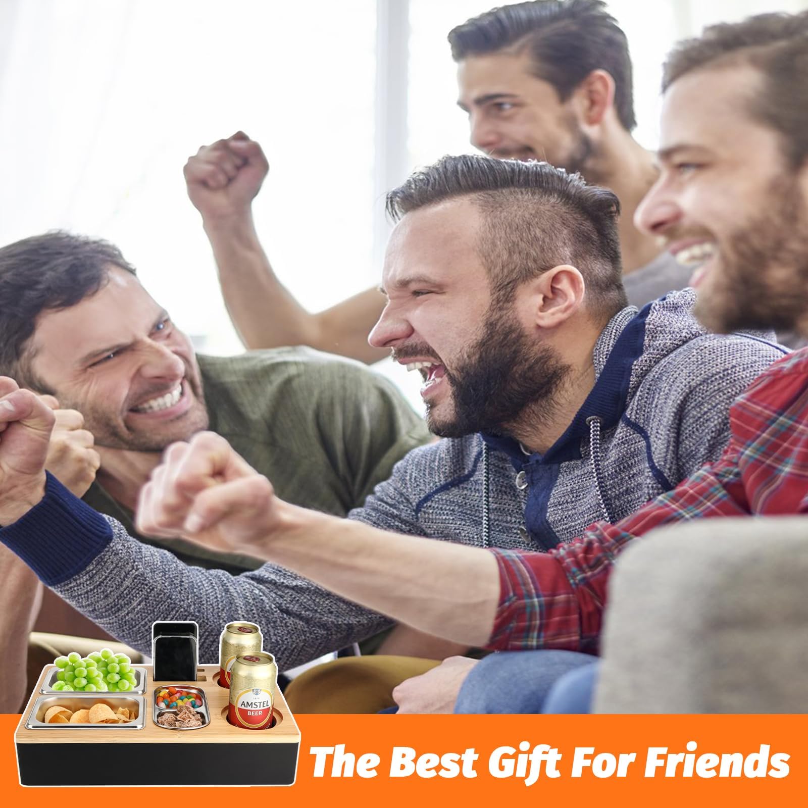 Auauraintt Sofa Tablett, Couchbar Snackbox, Mit Snackschalen Aus Edelstahl,mit Abnehmbarer Deckel, der perfekte Couch Organizer, für Wohnzimmer Sofa Restaurant Picknick Party
