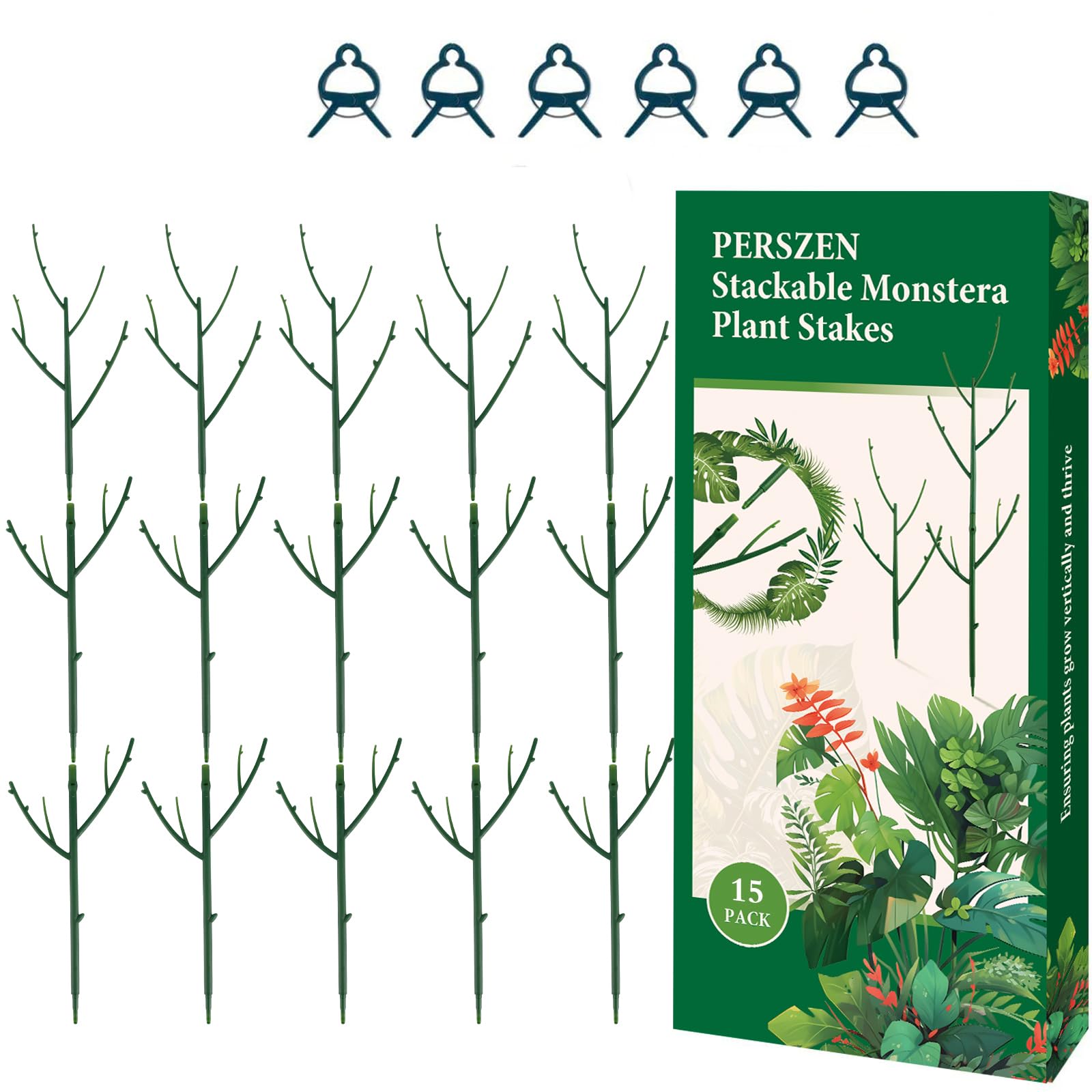 PERSZEN 15 Pack Stackable Plant Support Stakes