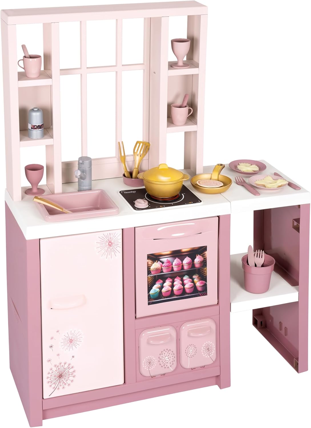 Smoby Loft Fleur Play Kitchen – Children’s Kitchen in Modern Loft Style with Hob, Oven, Fridge & 27 Accessories, for Children from 3 Years