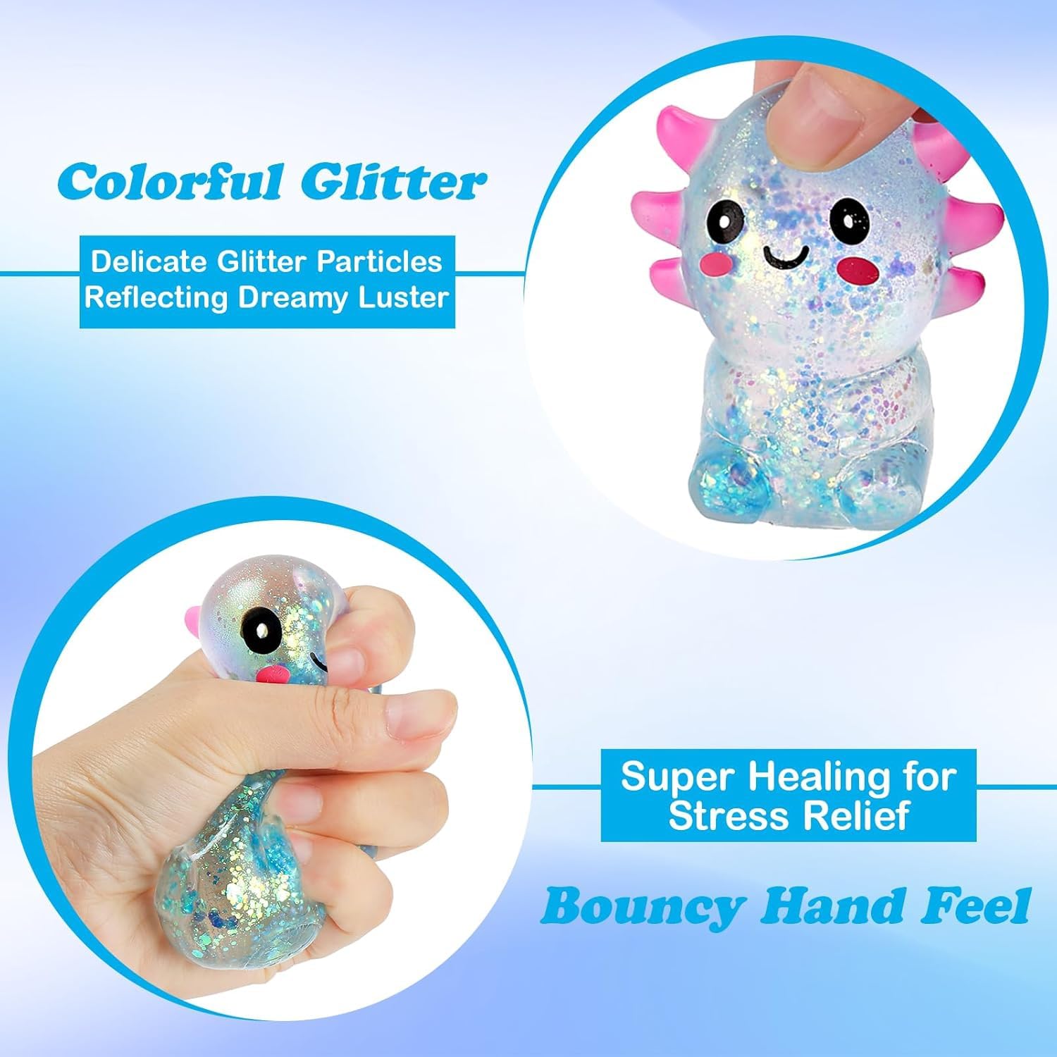 Axolotl Squish-y Stress Relief Toy Glitter Fidget Toys Cute Malts Sugar Axolotl Toy Fidget Toys Adults Fidget-Toy for Kids Youth Adult Party Favors Anxiety Relief Squish-y-Toys #Blue - Image 4