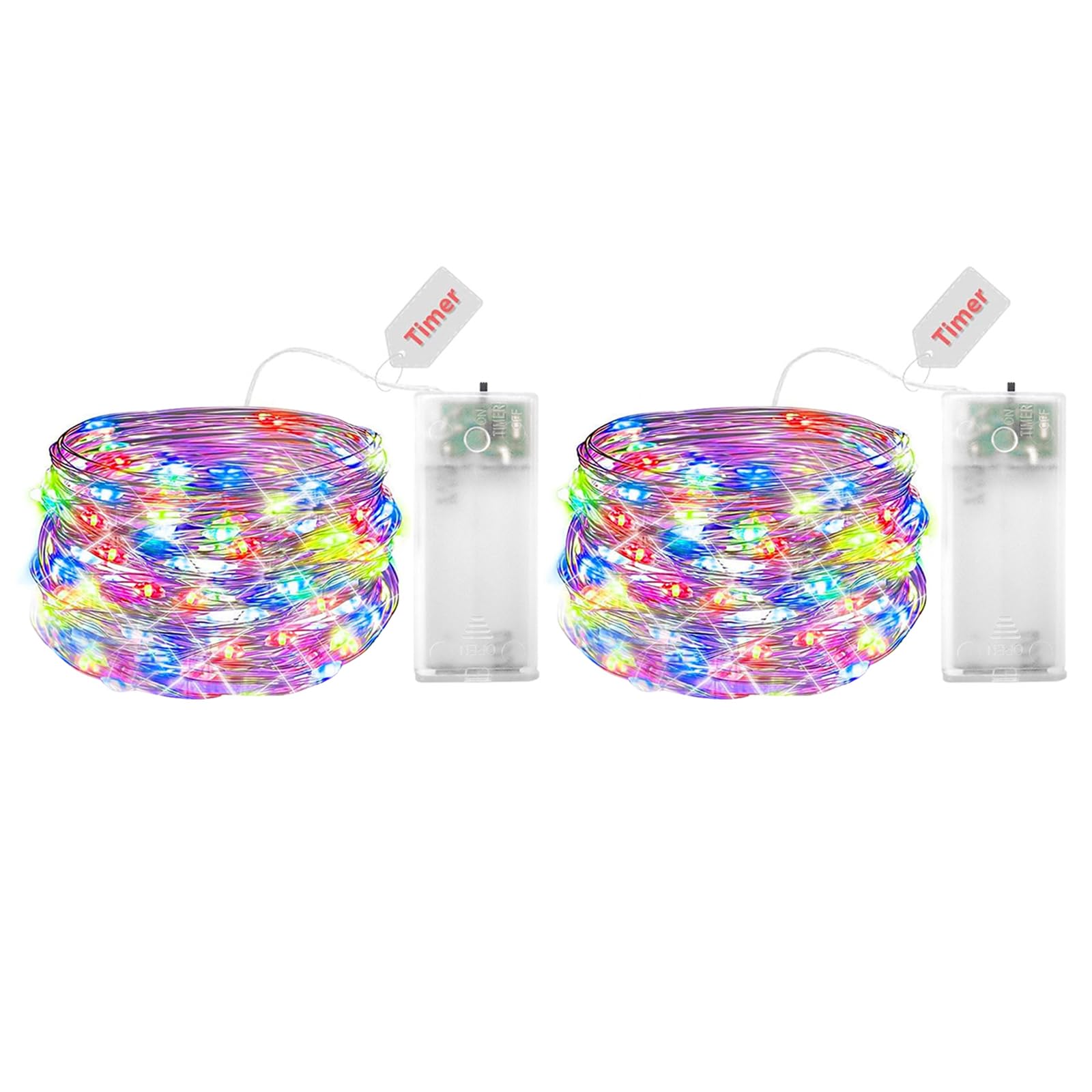 ENLACE Pack of 2 LED Fairy Lights Battery with Timer, 3 m 30 LED Copper Wire Fairy Lights Indoor Battery Operated, Colourful Micro Fairy Lights with Timer for Christmas, Halloween, Wedding, Indoor
