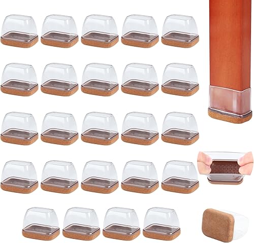 24 protectores rectangulares de suelo para patas de silla con fieltro, pequeñas tapas de silicona para patas de sillas para suelos de madera dura,