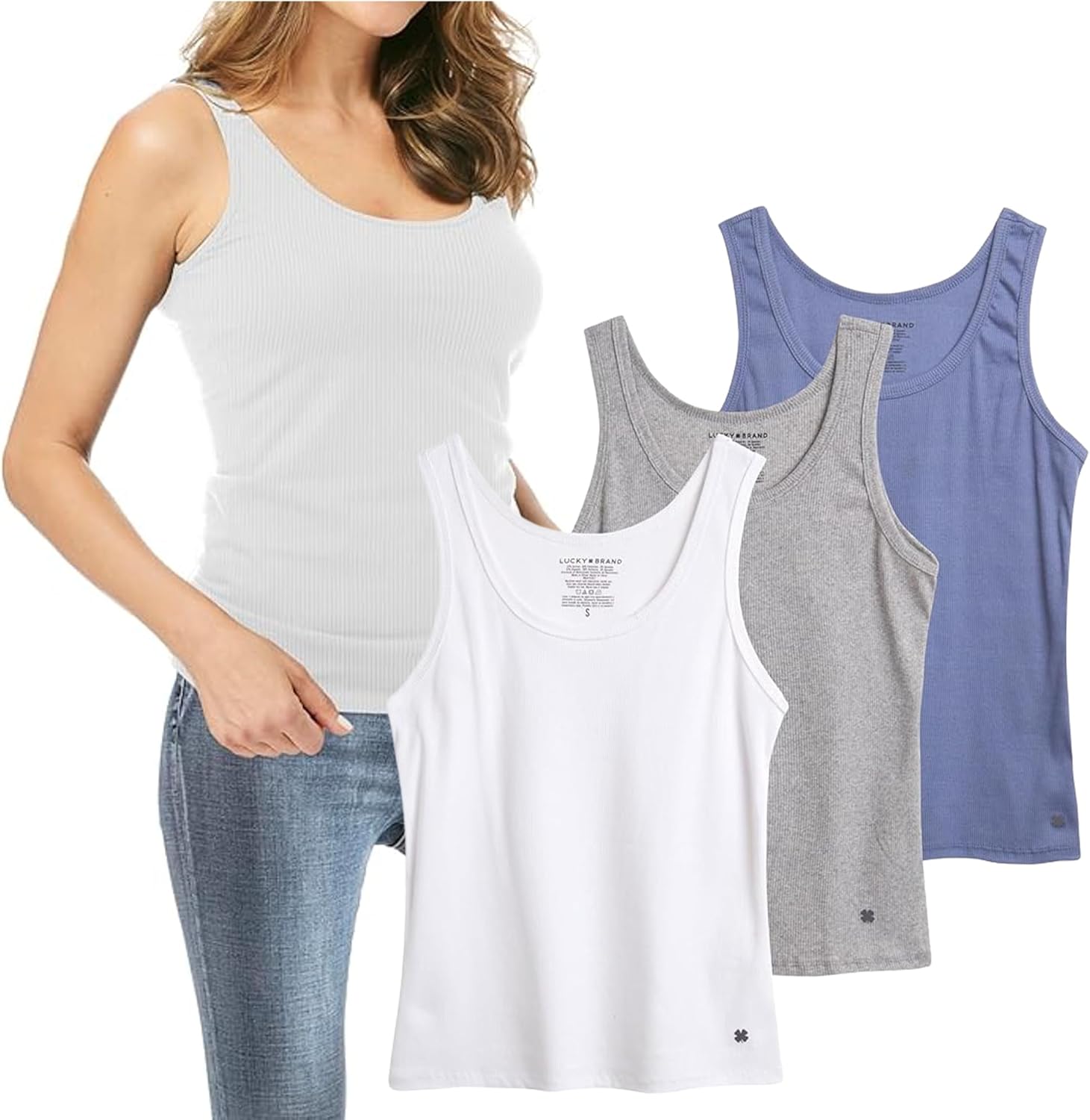 Lucky Brand Women's Tank Top - 3 Pack Stretch Cotton Scoop Neck Ribbed Sleeveless T-Shirt, Camiseta sin Mangas para Mujer