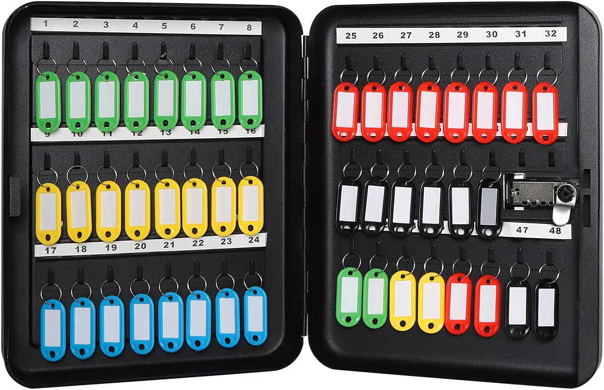 Decaller 48 Key Storage Lock Box with Code, Wall Mount Metal Security Key Cabinet with Combination Lock, 11.81" x 9.45" x 2.95", Black