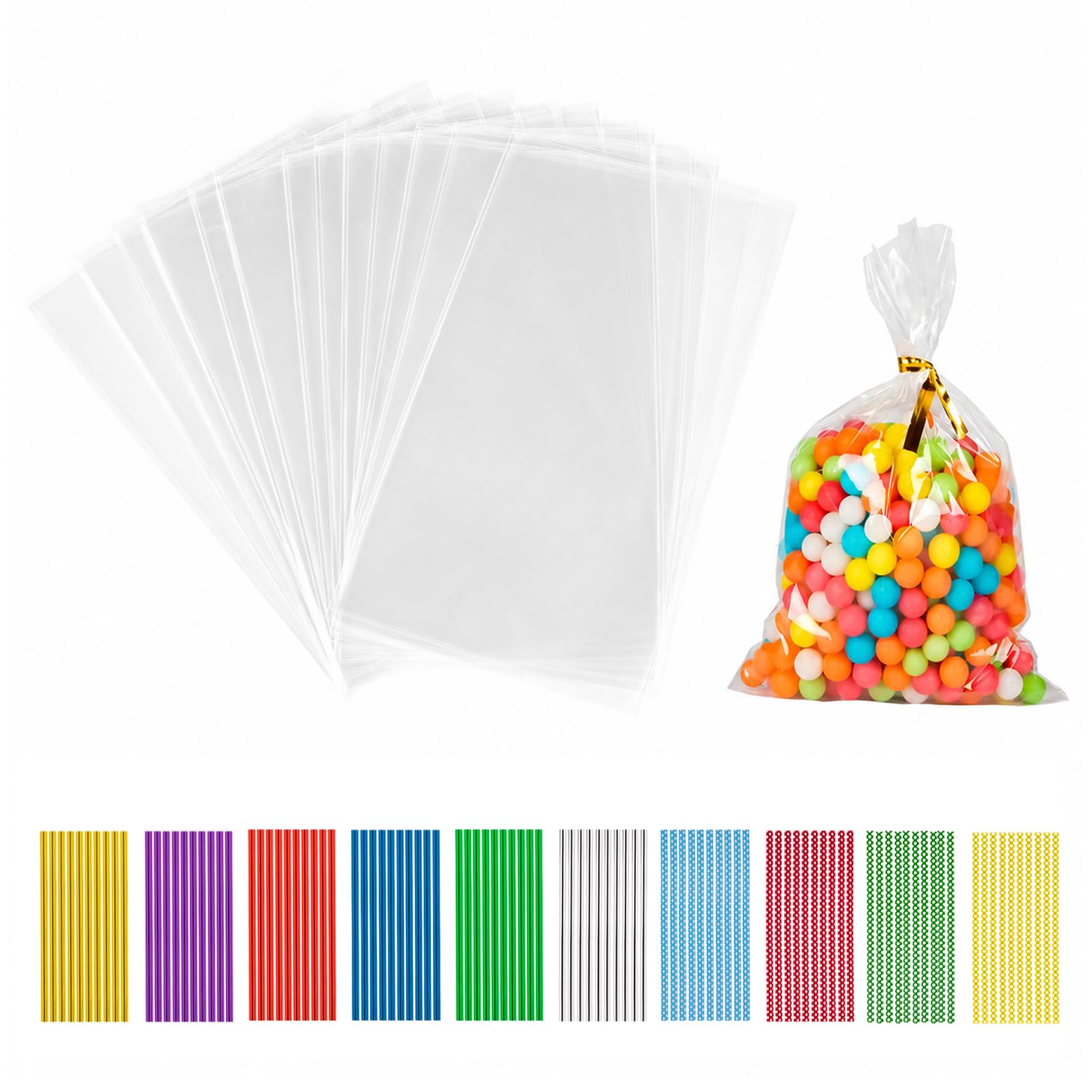 200 Stück Cellophantüten, 25x15 cm Zellophantüten Klarsichttüten Zum Befüllen Durchsichtige Tüten mit 200 Metallbändern für Bonbons, Kekse, Brot, Früchte usw. Perfekt für Geschenkpartys Küche, Haushalt & Wohnen