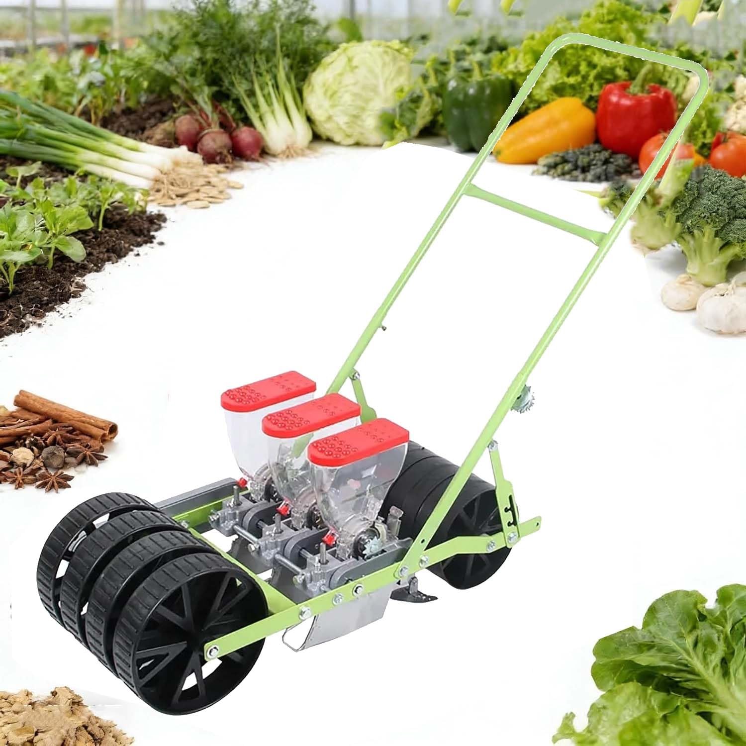 Seminatrice Manuale Portatile, Seminatrice a Spinta Manuale per Piccoli Semi, profondità di Semina 0–5 Cm, 1–6 File Opzionali, Perfetta per Grano, Riso, Soia, Sesamo, Sorgo(3-Row)