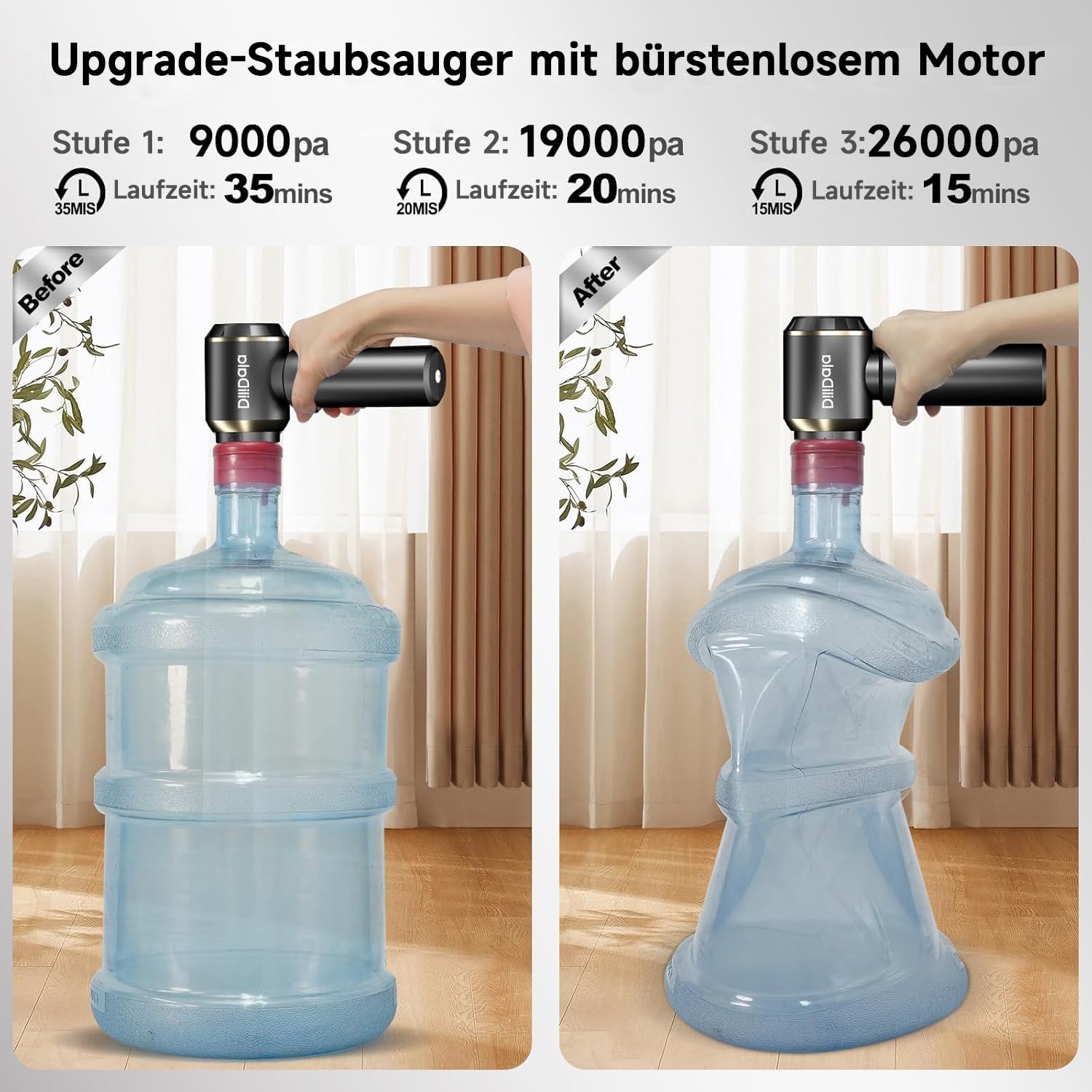 Handstaubsauger Akku, 26000PA Auto Staubsauger, Upgrade-Schnellladung, 3-Gang Akku Staubsauger mit Bürstenloser Motor per Auto, Tierhaare, Sofa Reinigung
