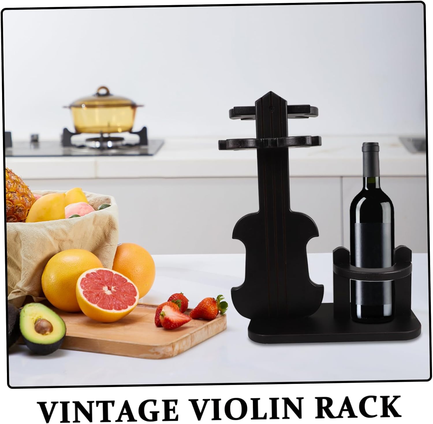Wine Rack Vintage Wooden Violin Shaped Holder for Tabletop Cabinet Storage Stylish Wine Bottle Display Stand for Home Decor Bar Parties