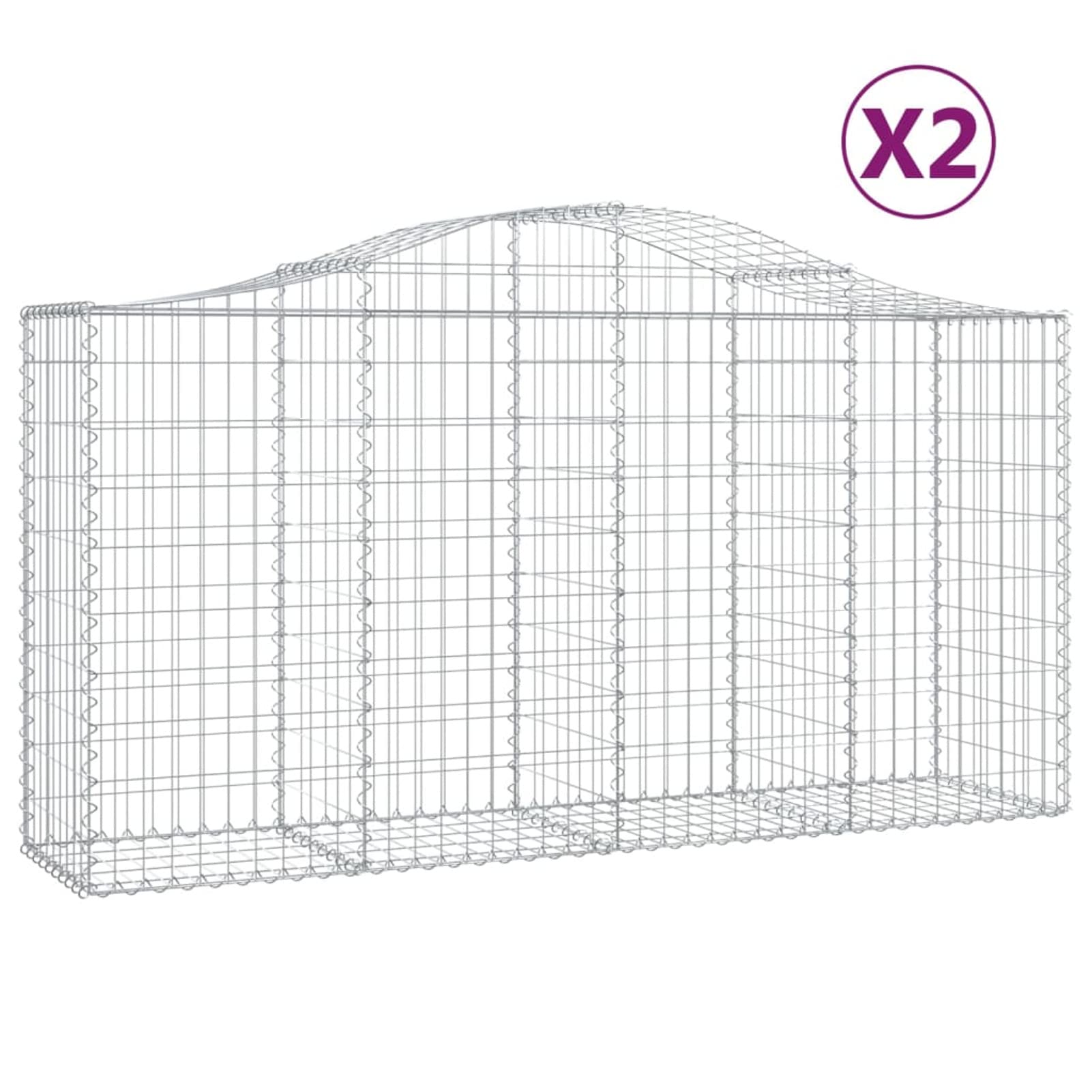 Homgoday Gabionenkorb 2er Set Bogen 200x50x100/120 cm aus verzinktem Eisen, Gabionenkorb, Drahtgeflechtkorb, Steinkorb, Stützmauer Spirale, Pflanzkasten
