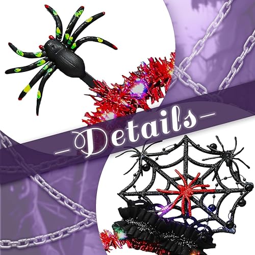 Miniatura 3 de Hermoli Diadema para disfraz de mujer, para Halloween, banda para el pelo iluminada, telarañas, telaraña, rojo con cambio de color, tocado del Día