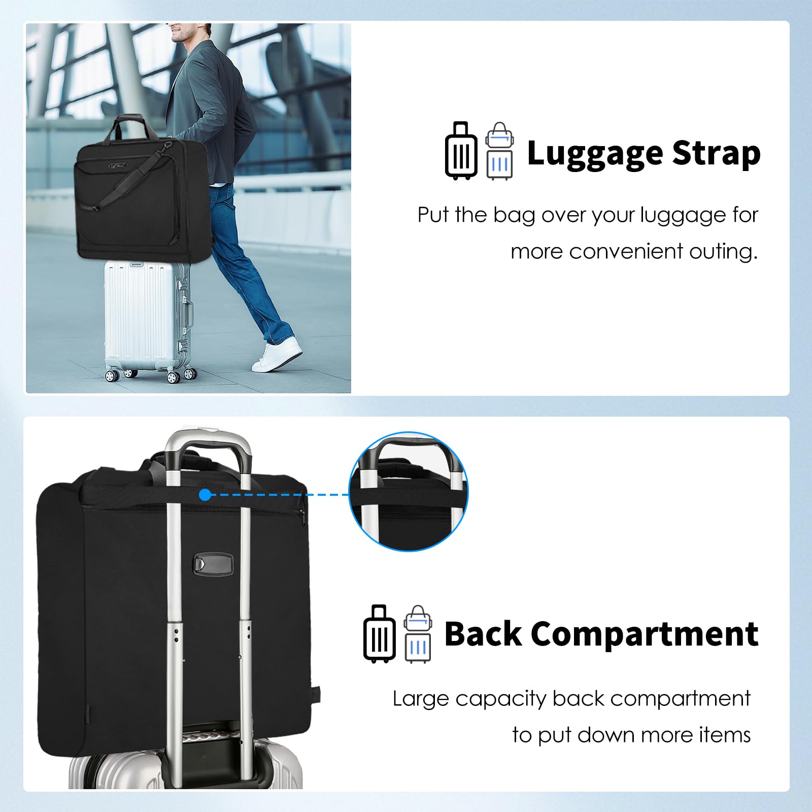 Lychee BAGBolsa de ropa de viaje - Bolsa de traje para trajes L hasta 4XL - Adecuado tanto para uso cruzado como de mano - Funda de traje para viajes de negocios con gancho - Bolsa de ropa sin