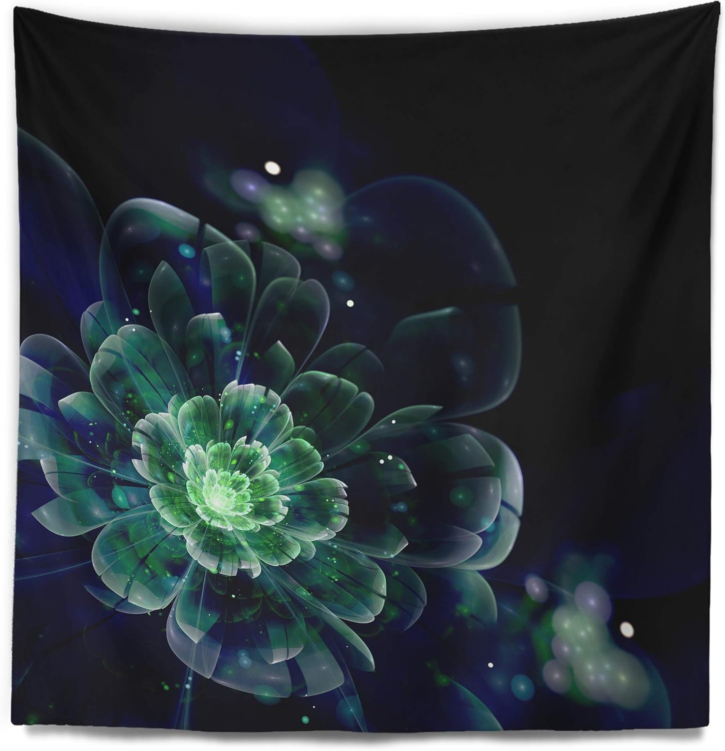 Designart ' Green Abstract Fractal Flower' Floral Tapestry Blanket Décor Wall Art for Home and Office Medium: 32 in. x 39 in