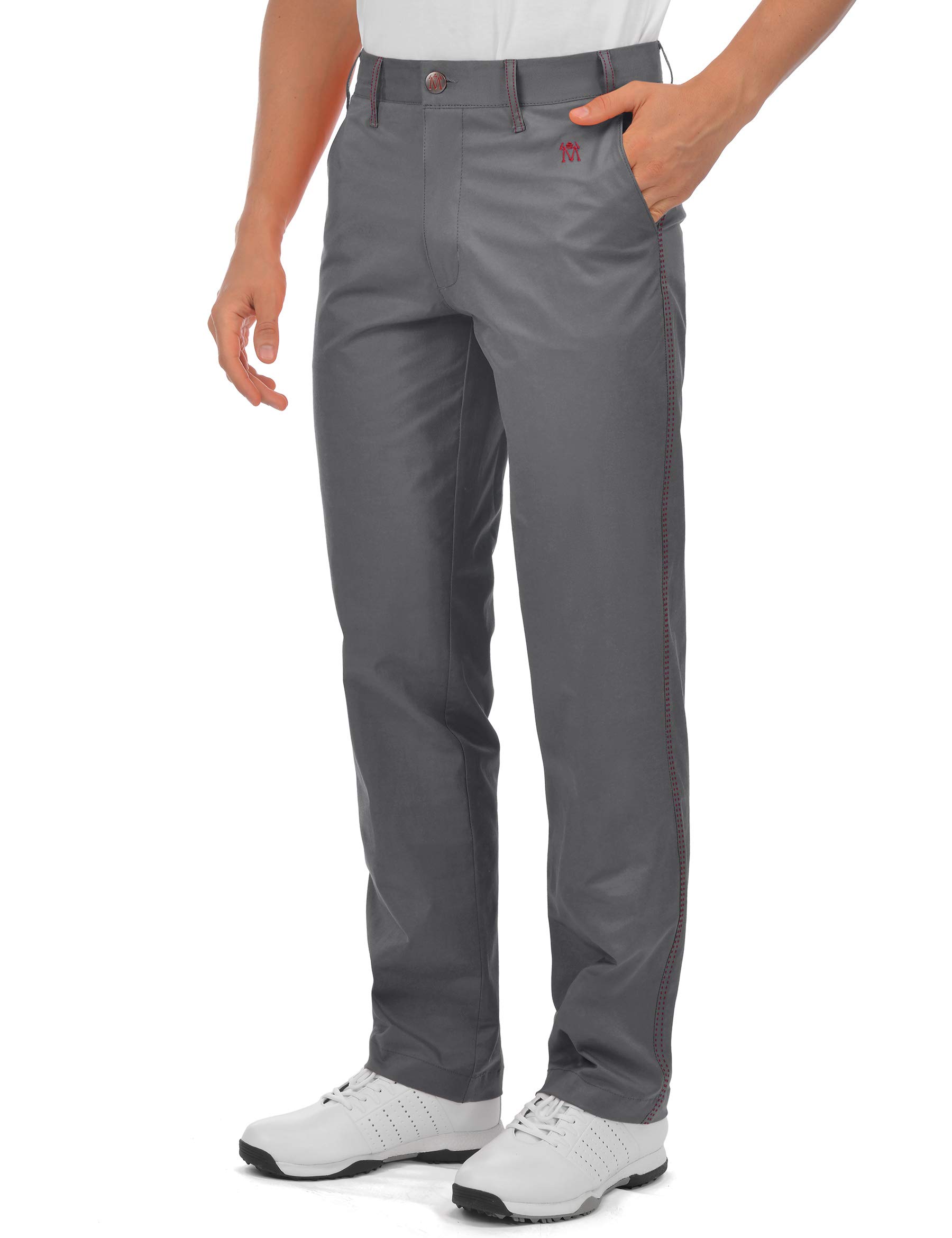 Men's Golf Pants Stretch Relaxed Fit Tailored Flat Front Tech Performance Classic Chino Pants Size 42Wx32L Grey