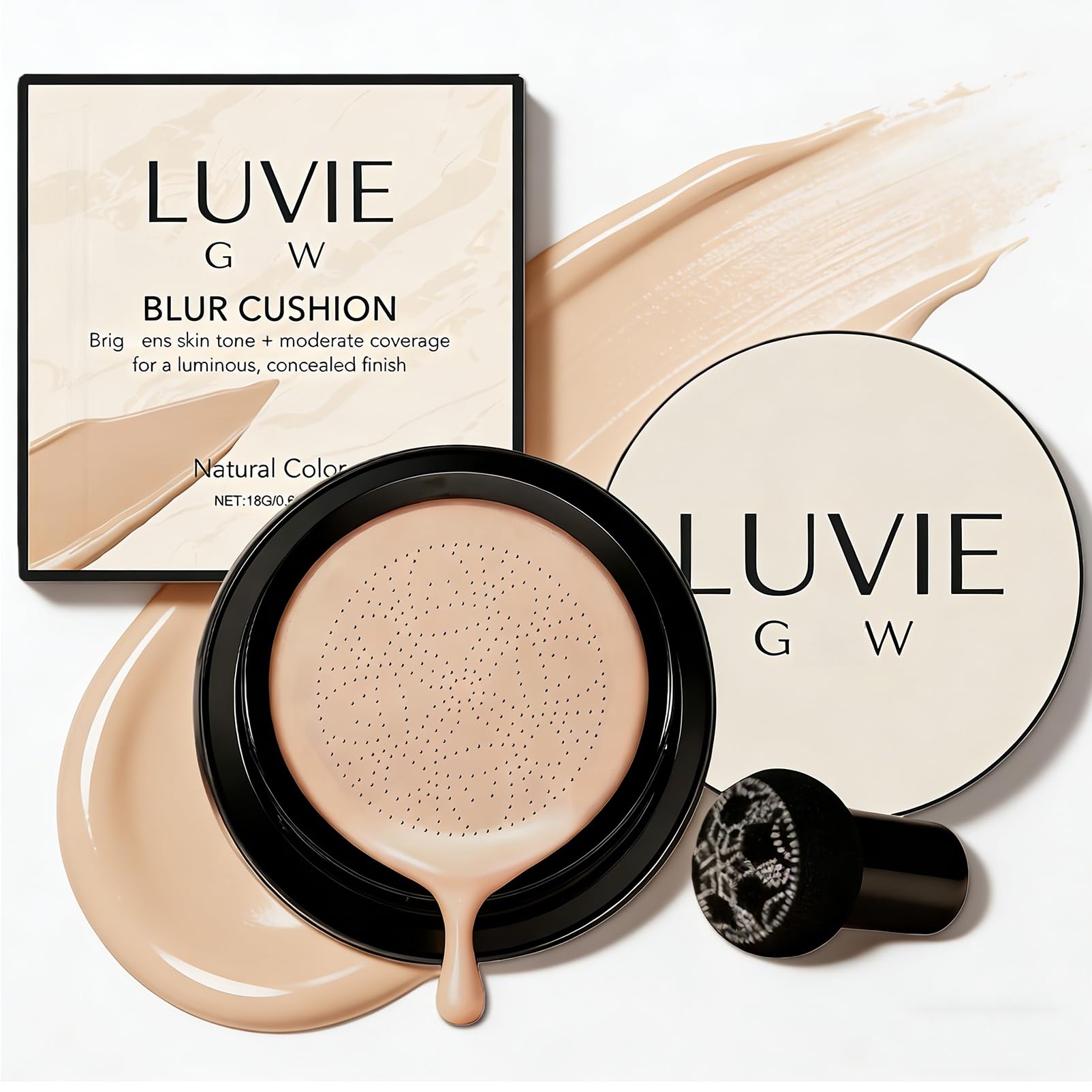 NovaCharm Cushion CC Foundation Air Cushion CC Cream with Mushroom Head Applicator Buildable Coverage Moisturizing Foundation Long Lasting
