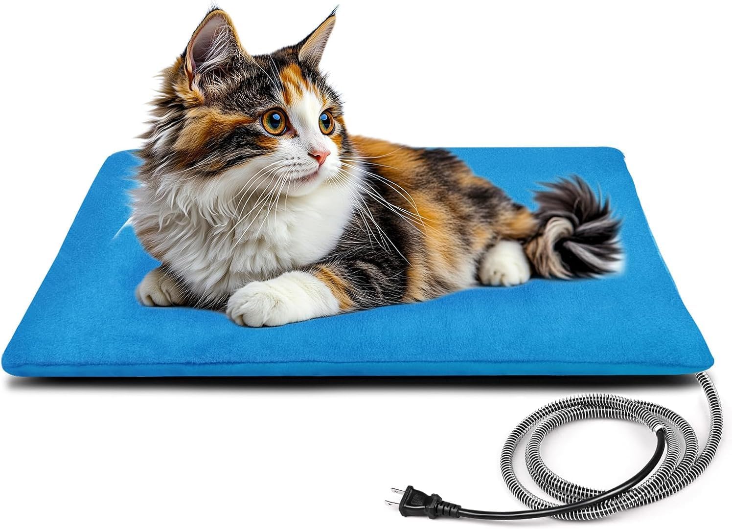 Outdoor Pet Heating Pad for Dog & Cat, Multi-Size Waterproof Heated Cat Dog Bed for Outside, Pet Heater Warmer Mat Blanket with Chew Resistant Cord for Senior Dog Cat House Whelping Box,Blue,16″ x 28″