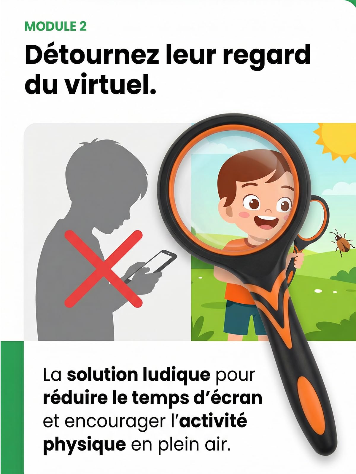 Soleado Loupe Enfant Haute Définition 65mm Lentille Verre Anti-Rayures Manche Caoutchouc Antidérapant