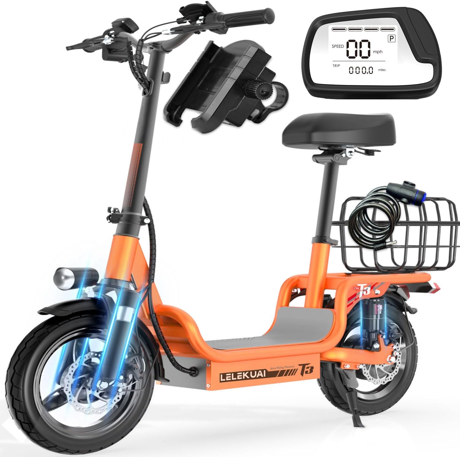 Electric Scooter for Adults Teens, Heavy Duty Escooter with Seat – 500 LBS Capacity, 30MPH, 30-Mile Range, 720W Motor, Dual Suspension E Scooter, Foldable Powered Mobility Scooter with Basket
