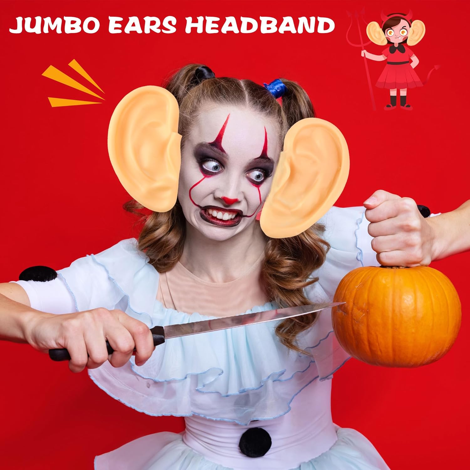 Miniatura 6 de Cotiny 6 pares de orejas gigantes de látex para disfraz de orejas grandes, diadema gigante, accesorios de orejas para cosplay, disfraz de Halloween