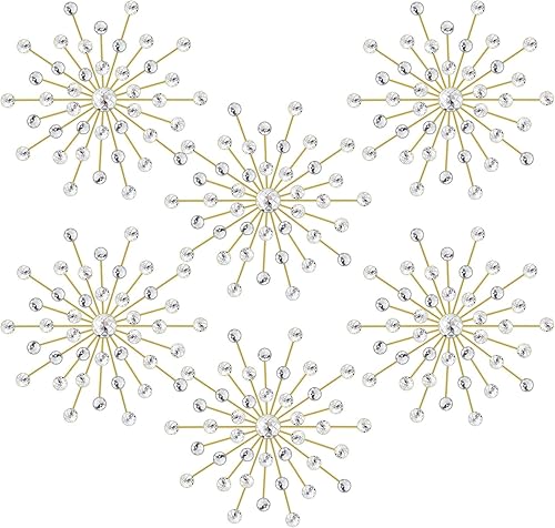 Barydat 6 piezas de decoración de pared de metal con forma de explosión de estrellas, arte de pared con diamantes de imitación de explosión de sol,