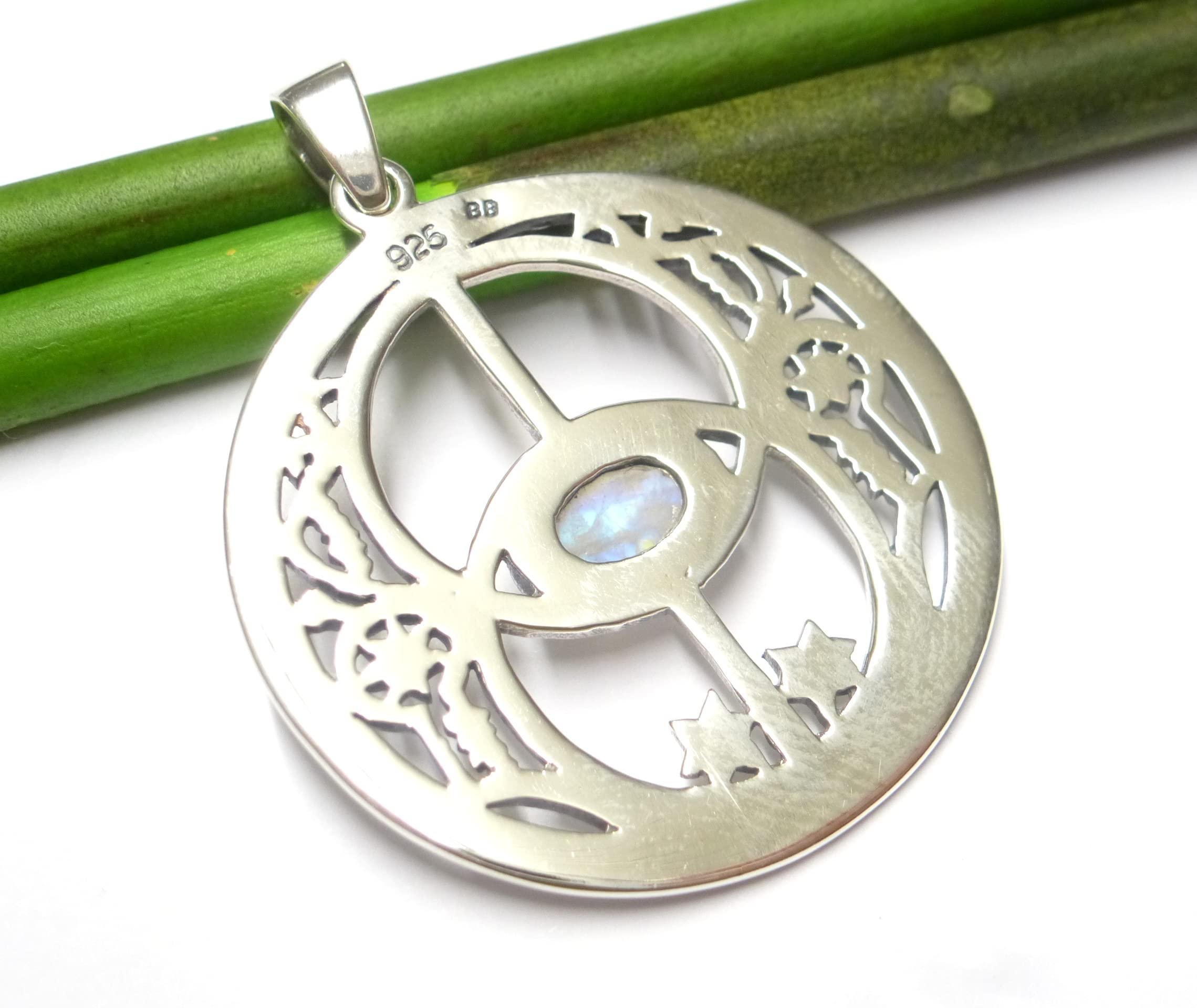 Avalon Anhänger mit Mondstein, 925 Sterlingsilber, Ø 2,4 cm, inkl. Textilband 45 cm, Damen Schmuck