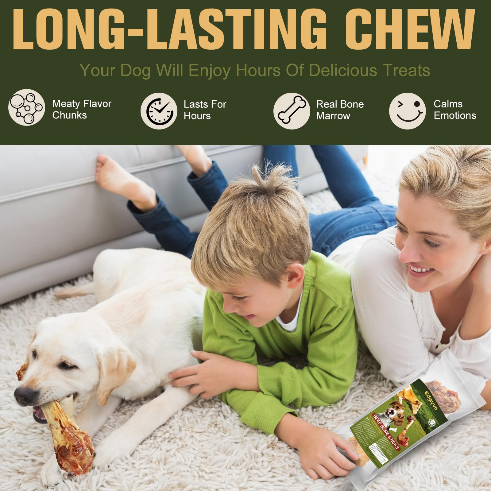 Masticable De Hueso De Ternera para Perros Que Muerden con Fuerza, Huesos Crujientes Y Juguete L De Razas PequeñAs, Medianas Y Grandes. Masticar Huesos Ayuda A Los Perros A Crecer (XL, 2PC)