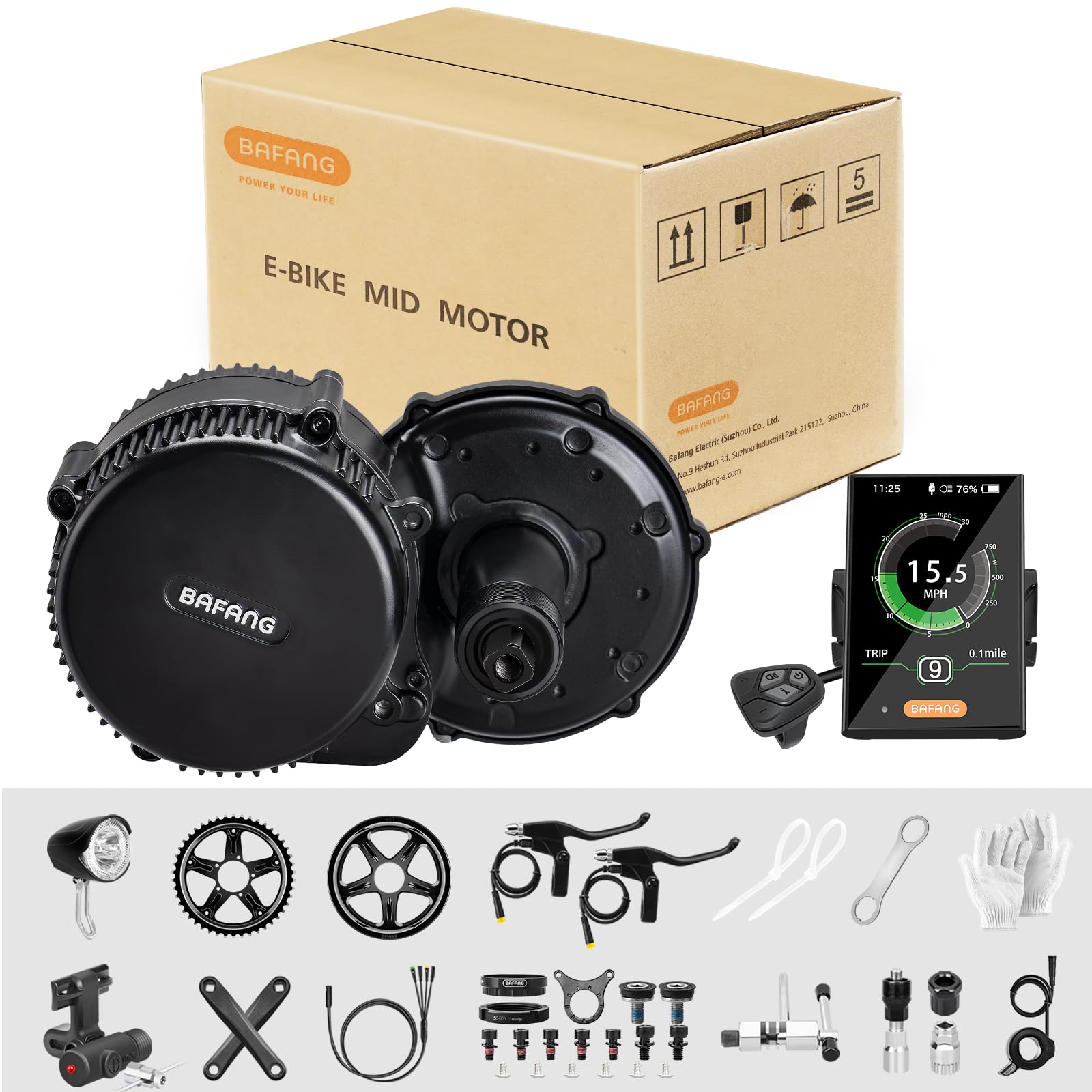 BAFANG Kit Moteur Central 48V 75OW pour E-Bike avec Écran C18, version UART | BBS01B BBS02B BBS-HD, kits de conversion pour vélo électrique, compatible pédalier 68mm, inclus manivelle, câble 1T4...