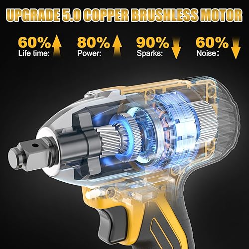 Miniatura 4 de Llave de impacto inalámbrica de batería de 4.0Ah, pistola de impacto de 12 sin escobillas de 320 pies, pistola de impacto de alto par de 20 V,