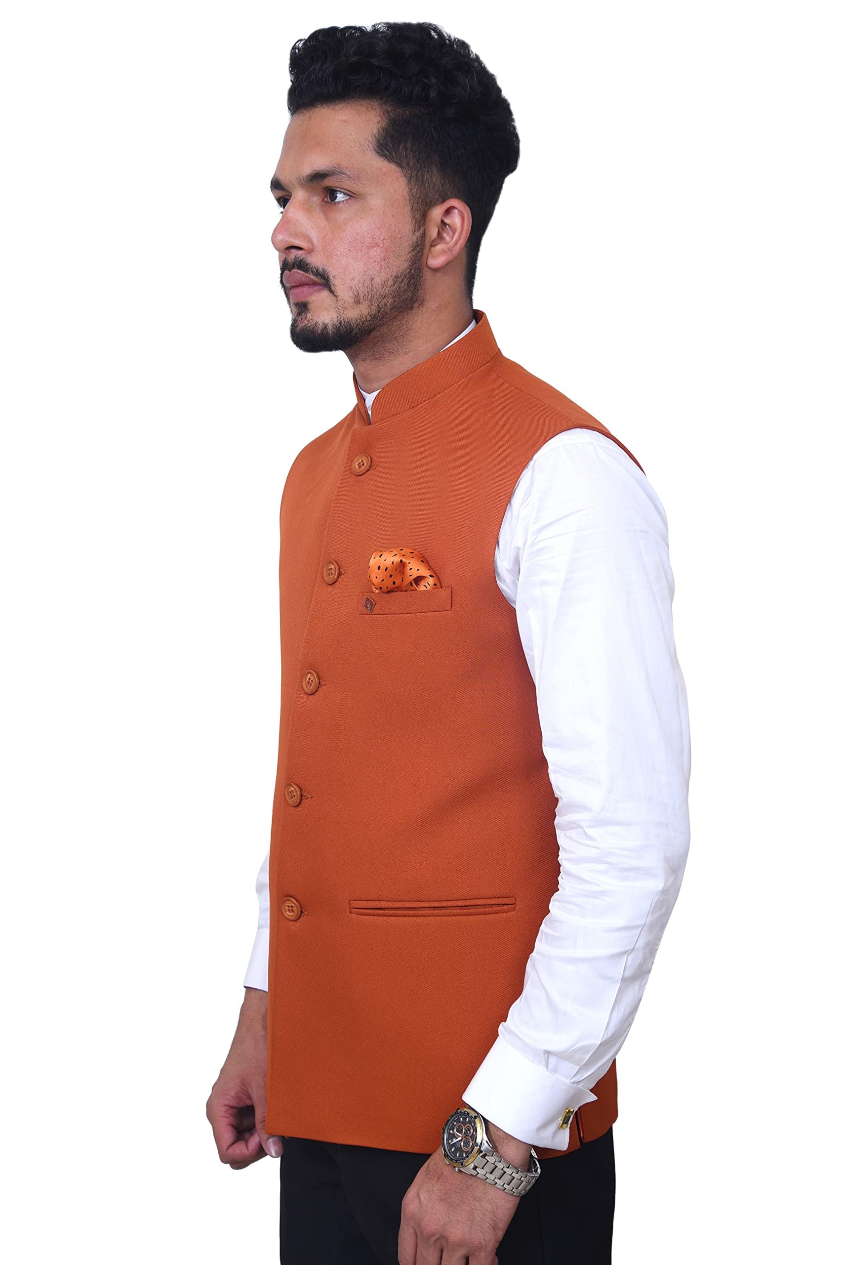 risani Men Slim Fit Cotton Blend Waistcoat Half Jacket (orange)-picture-34