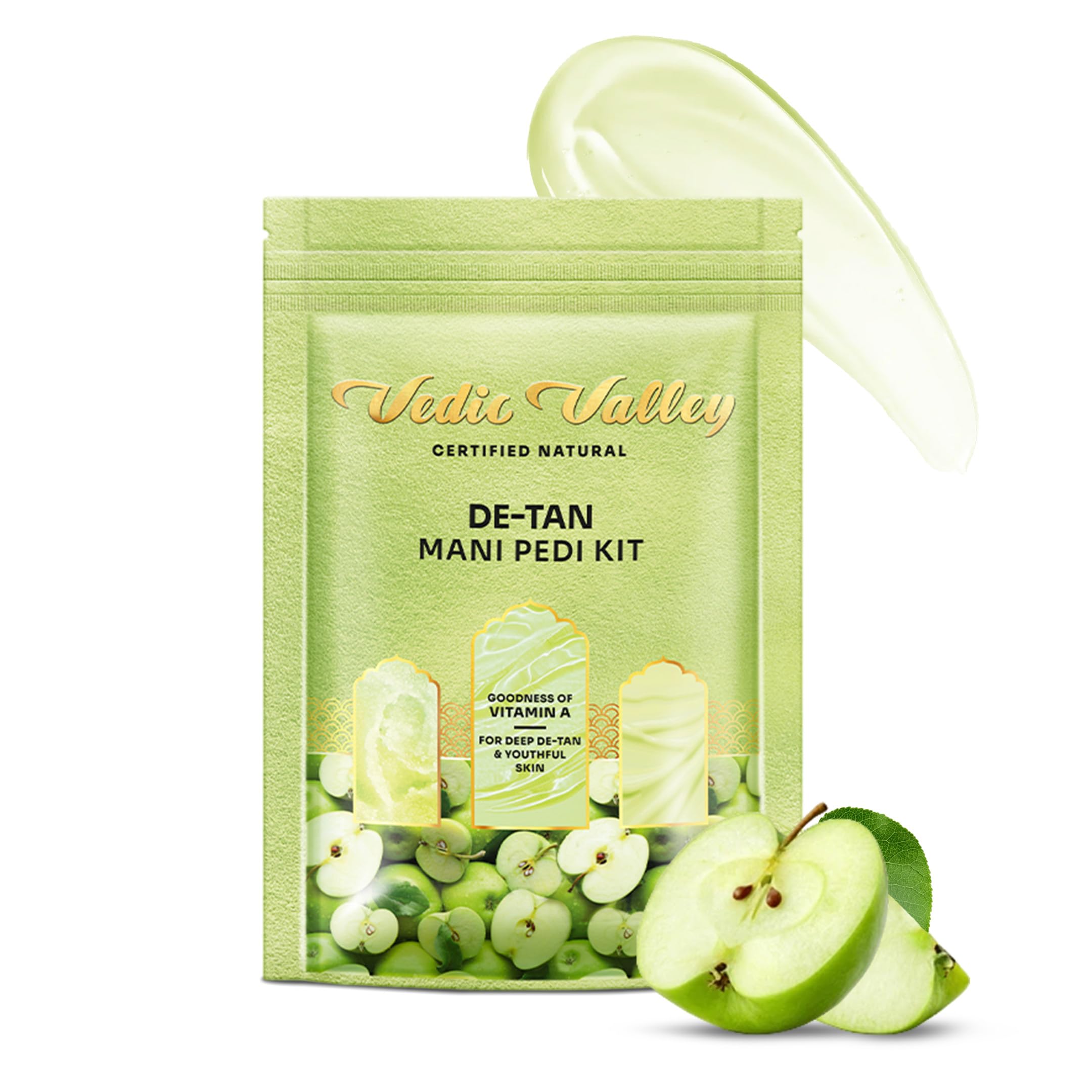 Vedic Valley Manicure Pedicure Kit Repairs Cracked & Dry Heels With Organic Actives, Removes Dead Skin, Tan for Deep Moisturization, Foot Peeling Mask, Cream & D-tan Scrub for Women & Men Apple- 75 gm