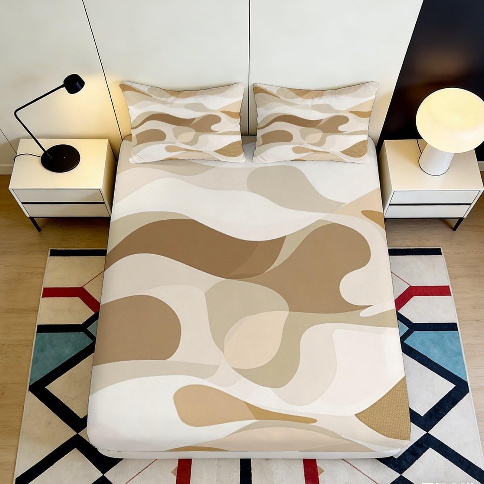 3D Printed Beige Abstract Fitted Sheet Microfiber Soft Breathable Sand Wave Mattress Cover for Bedroom Dorm Decoration 90x200x25cm