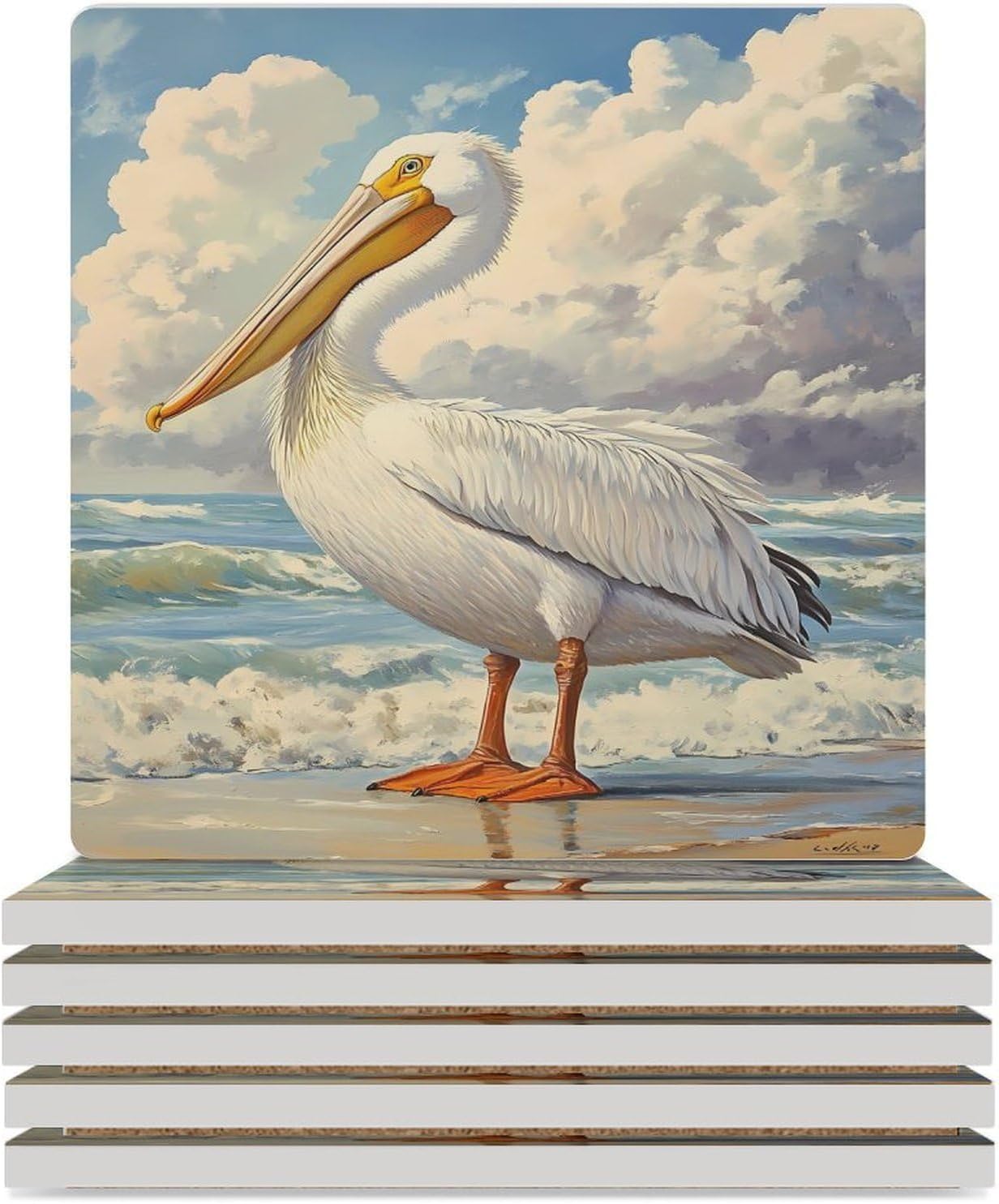 US White-Pelicans Ceramic Coasters Square Drinks Coaster Coffee Table Decor Table Coaster for Home Bar