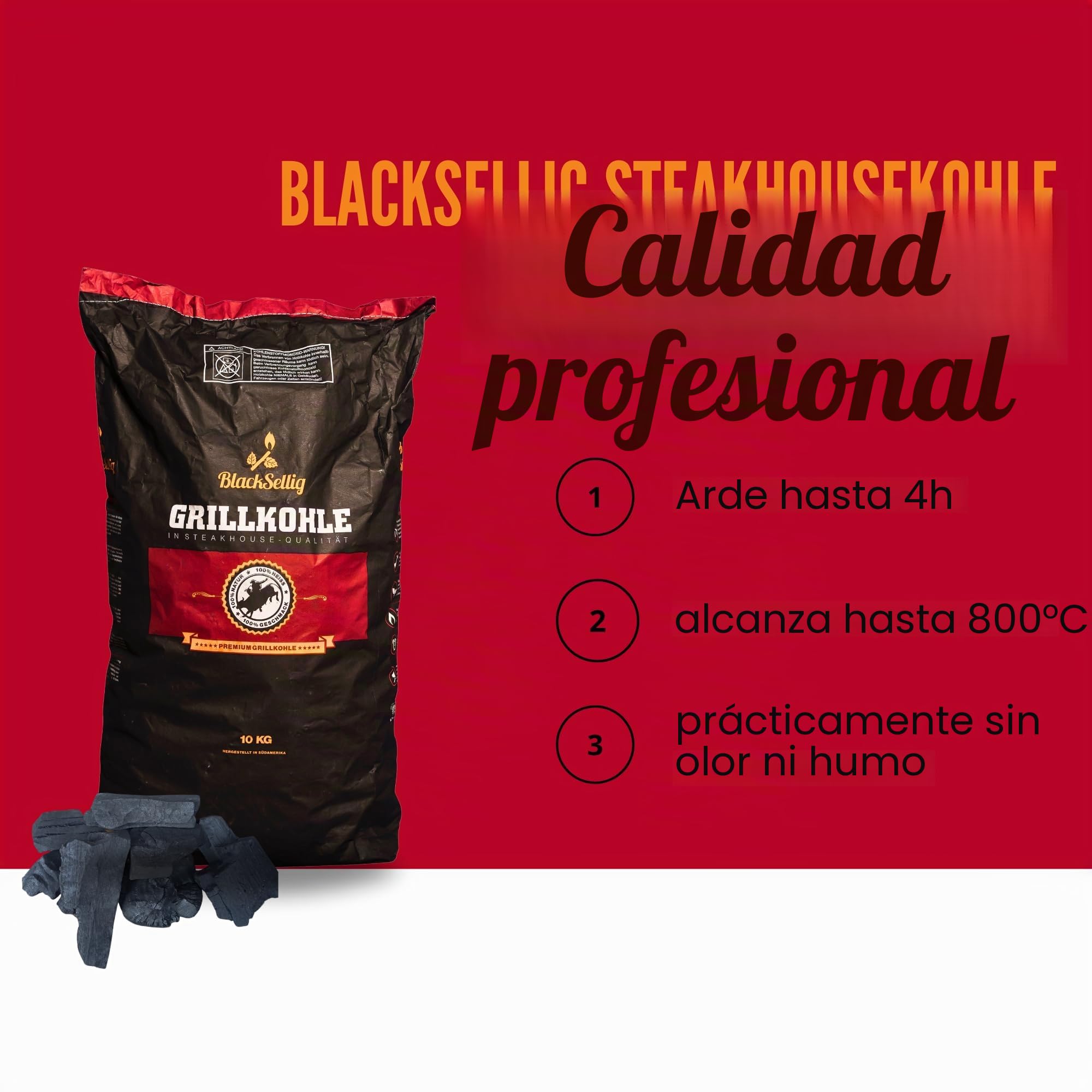 20 kg de carbón para carne + 50 unidades de madera pura Quebracho natural - perfecta calidad de restaurante