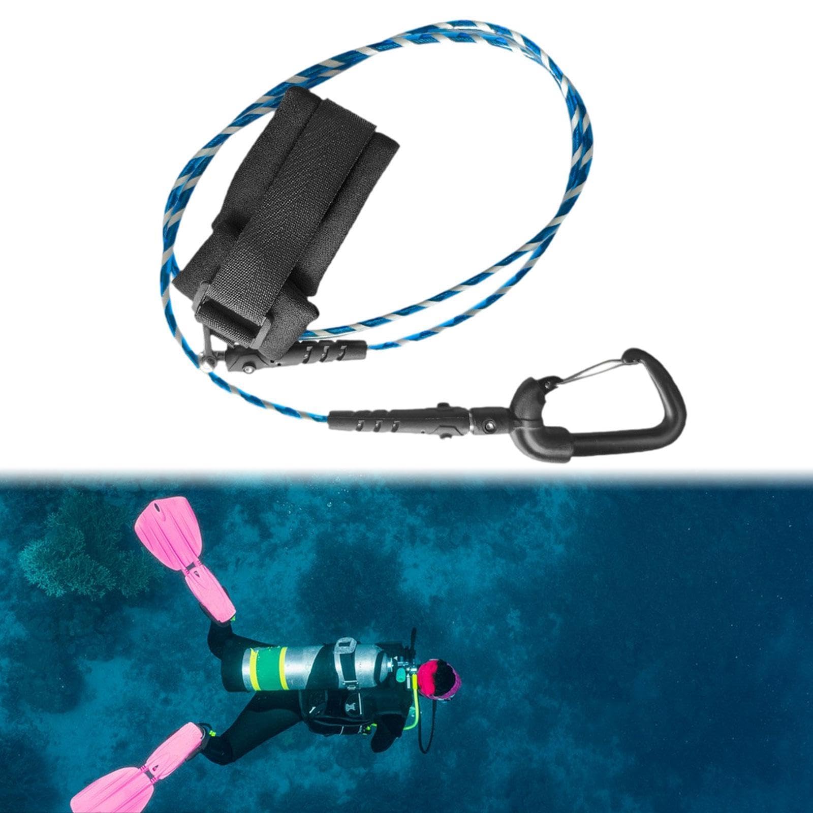 Menolana Freediving Lanyard Security Leash with Carabiner Stainless Steel Scuba Diving Rope Anti Losting Cable for Freediving Gear Accs, Blue