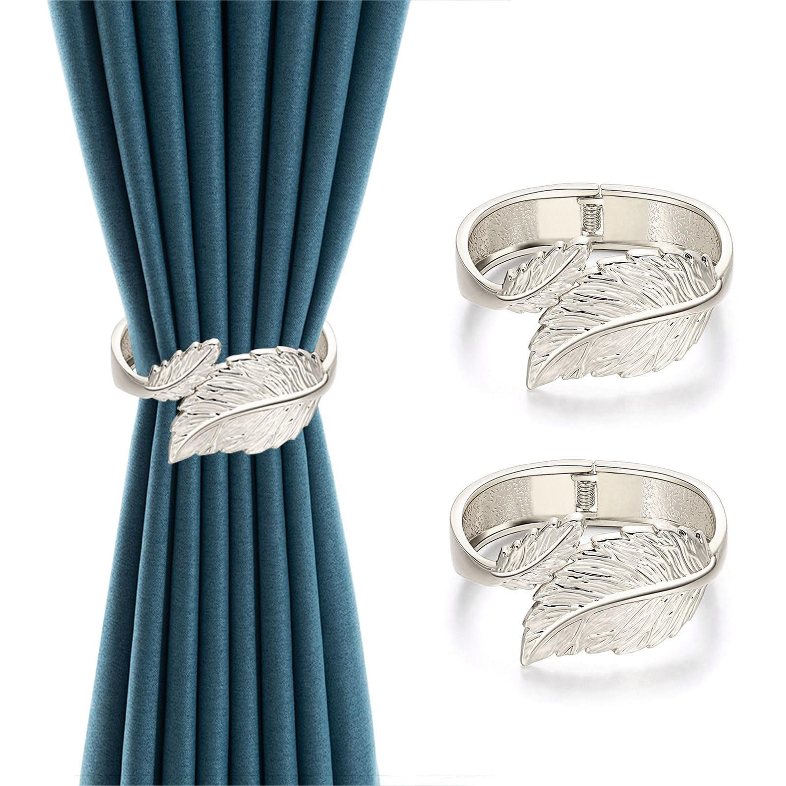 Curtain Holdbacks Tie Backs Hooks Tiebacks Ties Holder Rope Magnetic Metal for Curtains, 2 Pack Silver