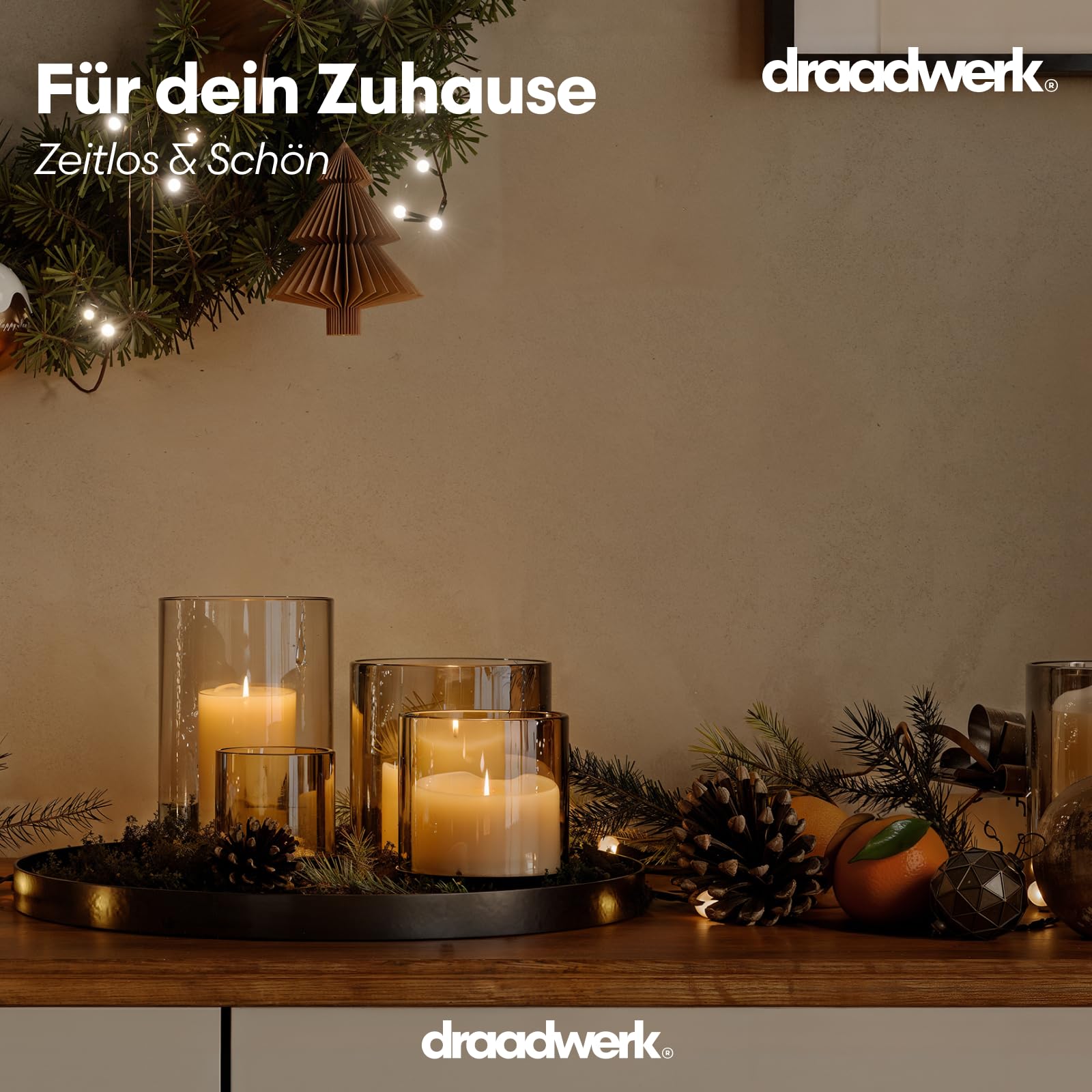 draadwerk® Adventstablett | Für die Adventszeit & Weihnachten | Moderner Kerzenteller für 4 Kerzen | Stilvoller Adventskranz | Schwarz
