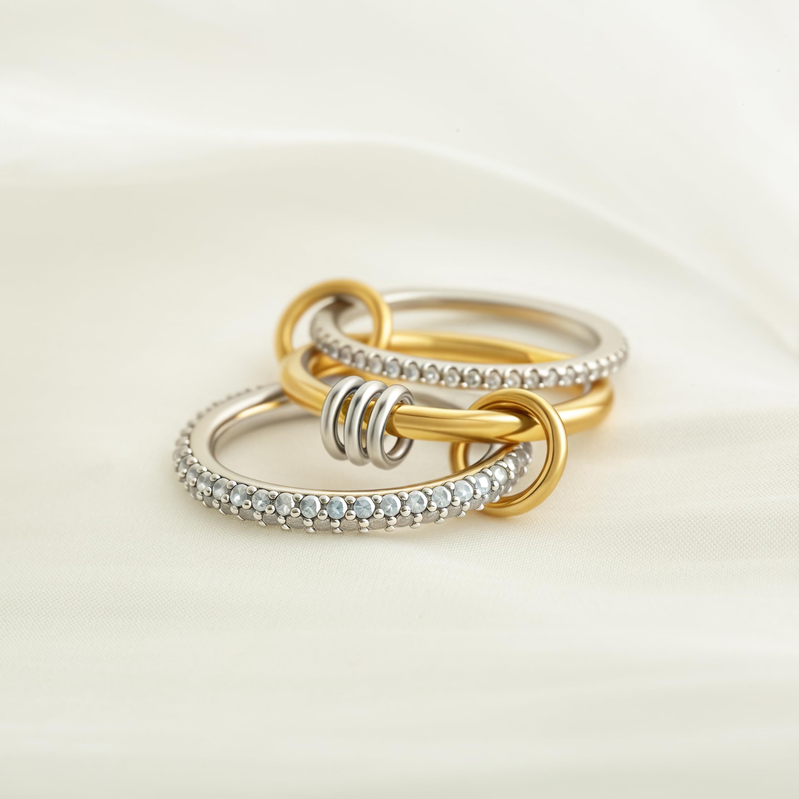 Nivorra Anillos apilables de oro para mujer, chapados en oro de 14 quilates, anillos de circonita cúbica, multianillo de oro plateado entrelazado de metales mixtos, no se deslustra, 10, Circonia 3