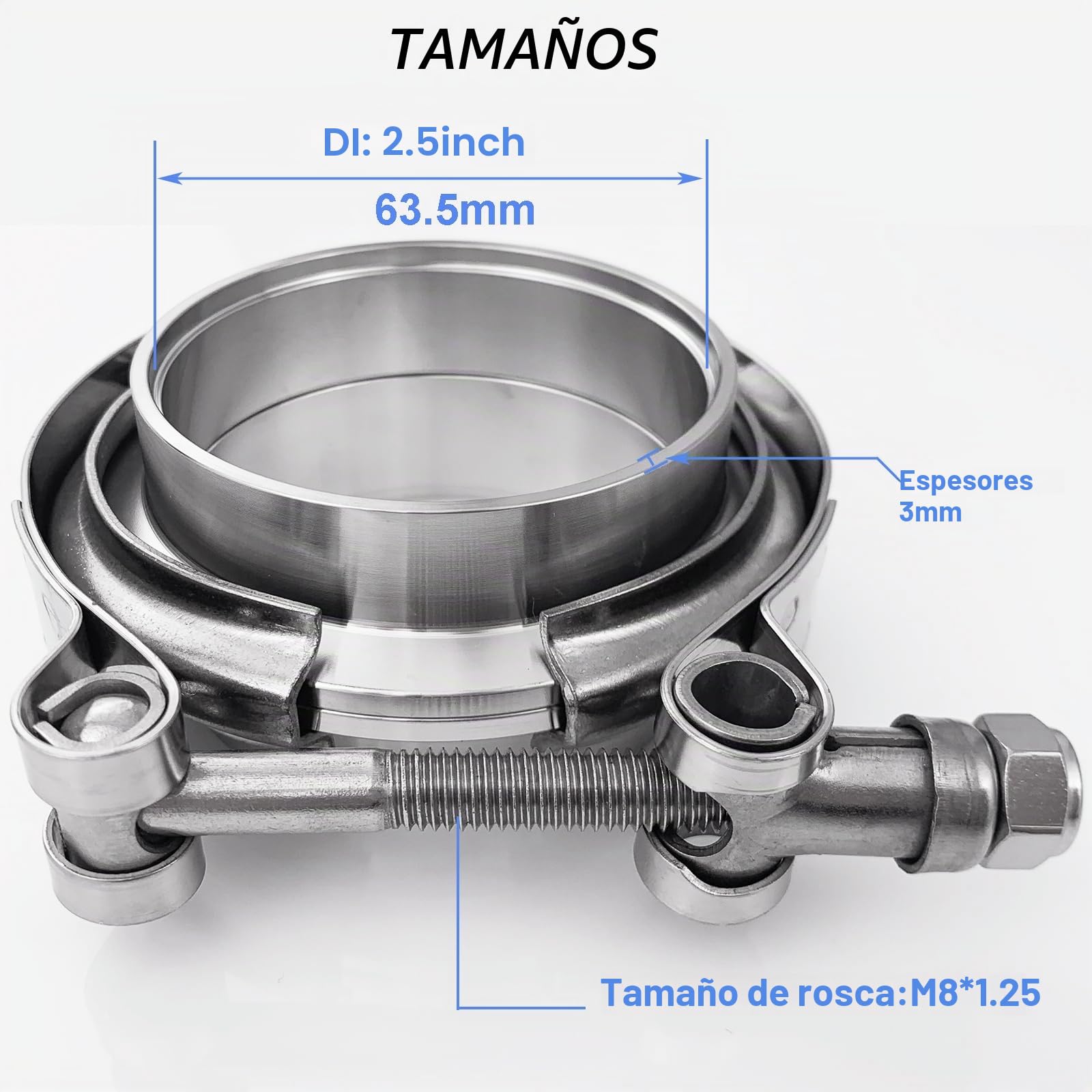 Kit de abrazadera de banda V de 63 mm con brida macho hembra de acero inoxidable 304, kit de brida de wastegate turbo universal (abrazadera de banda V con brida, 6,35 cm) (63 mm (6,35 cm))