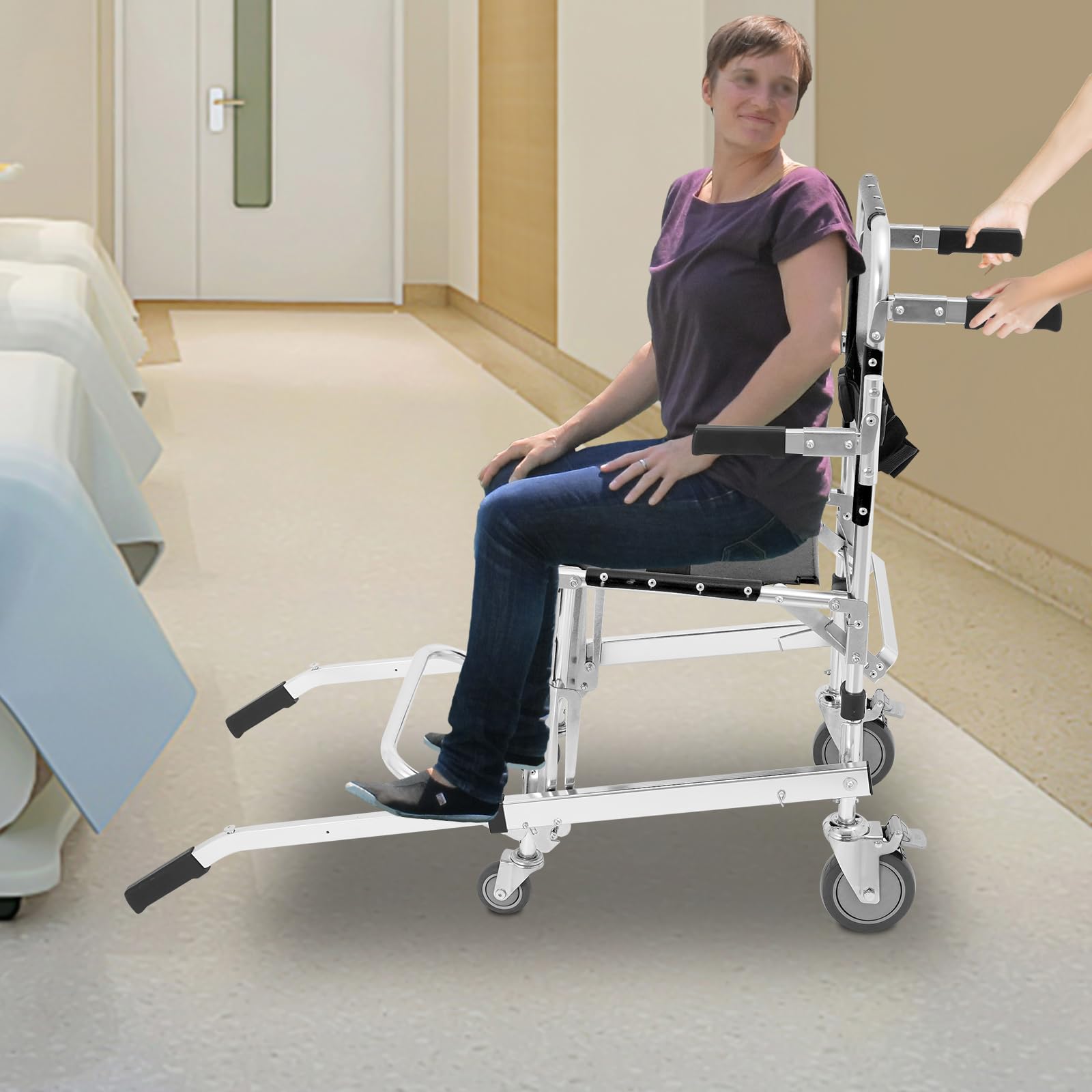 Chaise d'escalier EMS 159 kg, en alliage d'aluminium, avec ceintures de sécurité, sans installation, ambulance pliable, évacuation pour personnes âgées et handicapées, noire