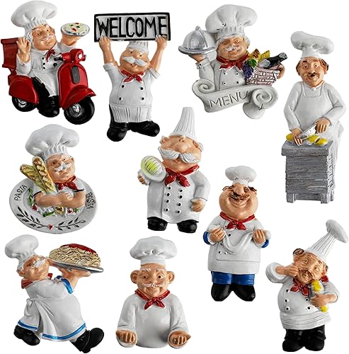 Miniatura 1 de Lyellfe 10 imanes de chef para refrigerador, bonitos imanes de chef italiano para refrigerador, divertidas decoraciones de figura de chef de cocina,