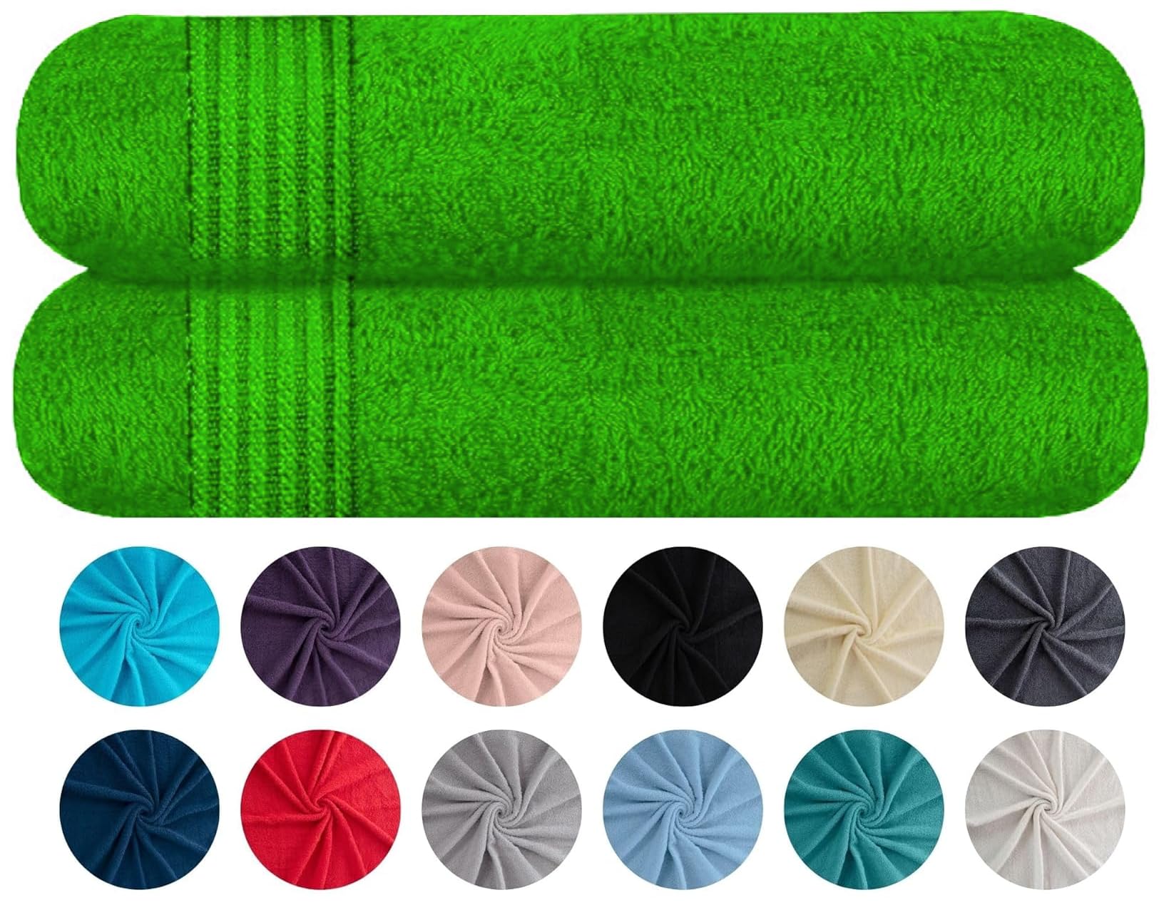 EDB Set of 2 Jumbo Bath Towels Sheets 100% Cotton (75 x 150 cm, 500-GSM) Quick Dry Gym, Spa, Hotel Quality Large Size Bathroom Towels (Lime Green)