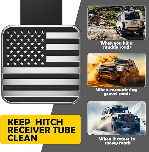 Miniatura 9 de OGYE Cubierta de enganche de remolque de 2 pulgadas con bandera estadounidense, cubierta de enganche de remolque de metal para receptores de