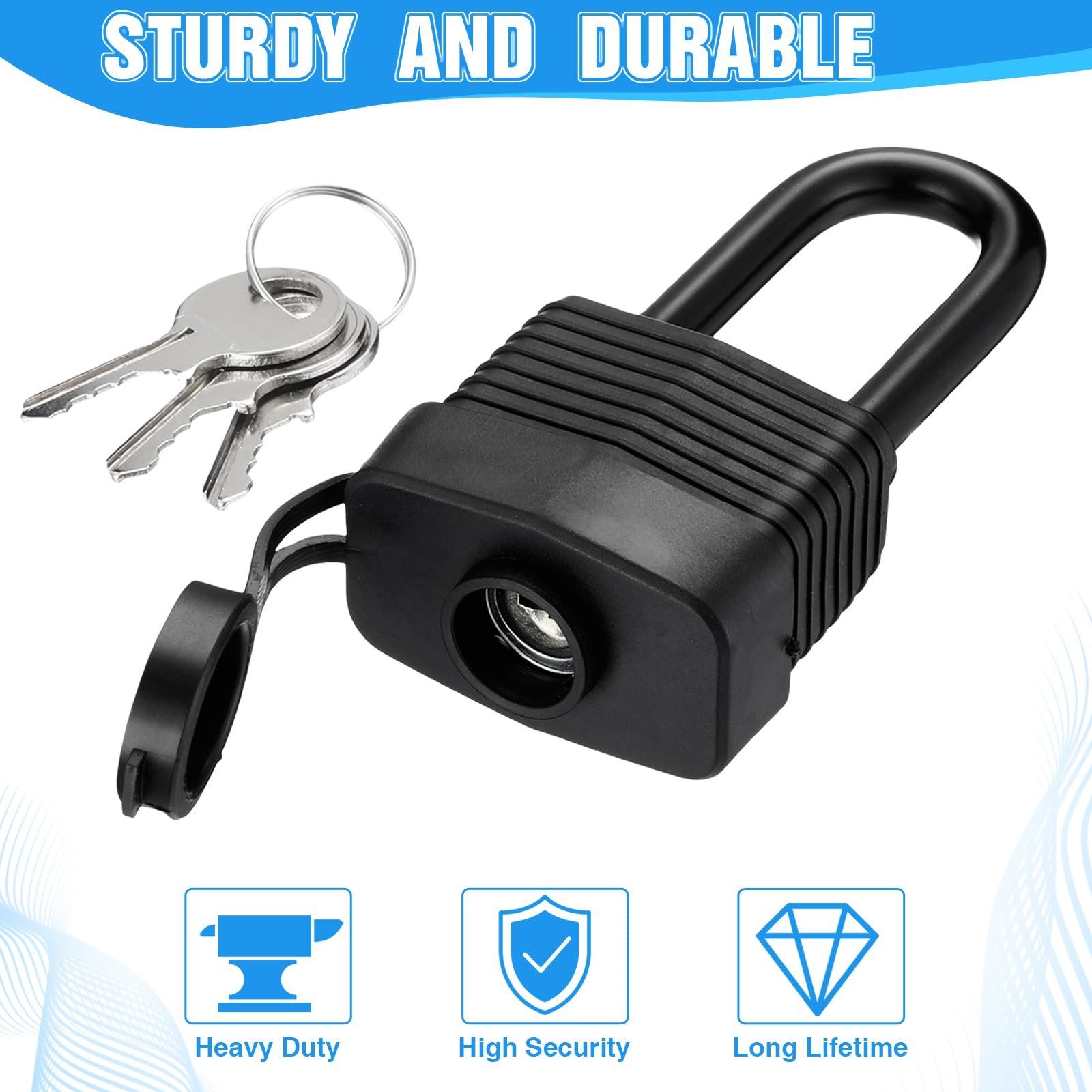 Hicarer Paquete de 50 candados impermeables con llave igual, ancho y largo, resistente a la intemperie, con llaves, candados de 1-9/16 pulgadas para exteriores, para el hogar, jardín, garaje,