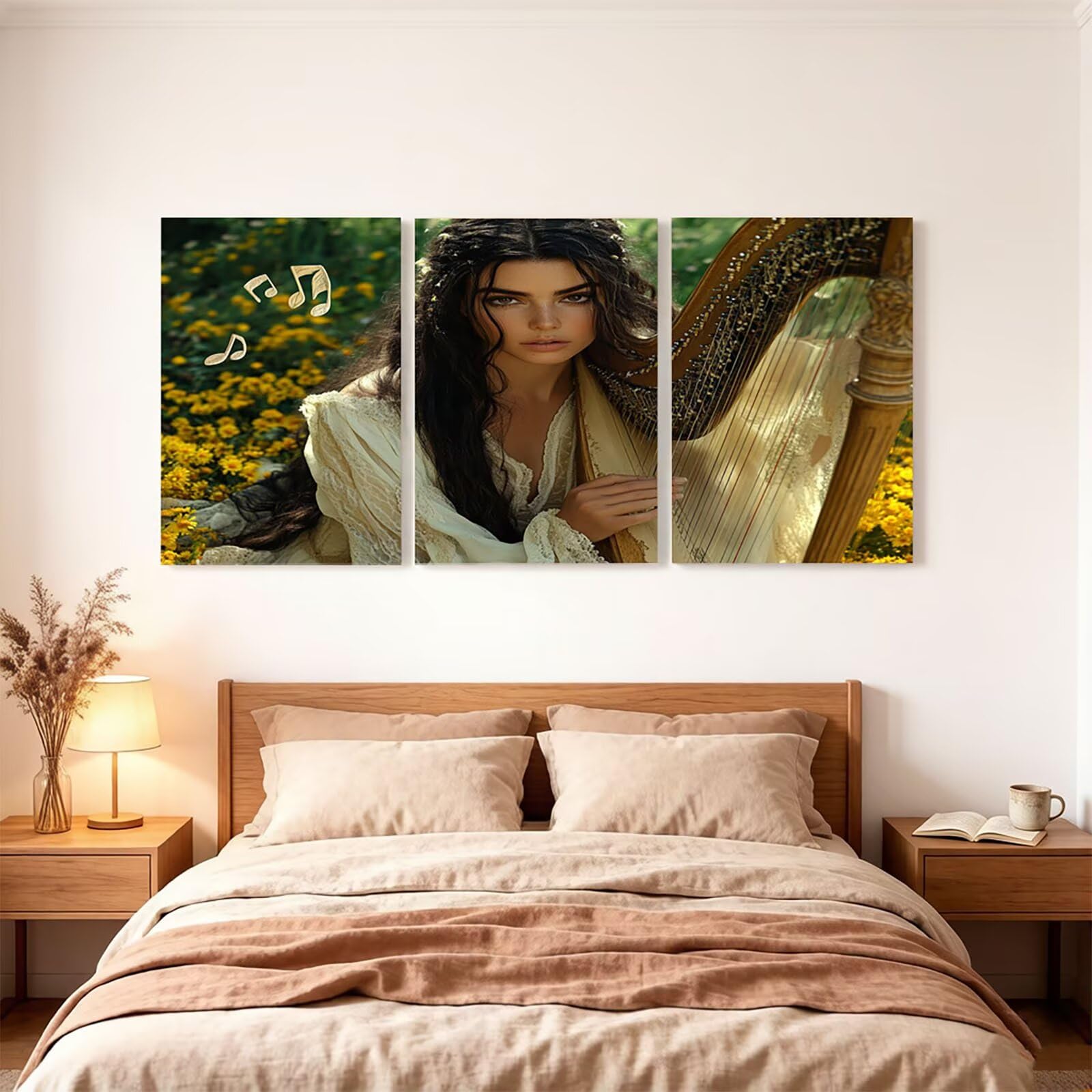 3365 zestaw 3 sztuk do malowania diamentami 5D "zrób to sam" dla dorosłych z diamentami 50 x 75 cm x 3 szt. w opakowaniu, obraz diamentowy Harpe, kamienie strasu, zestaw do dekoracji pokoju, model
