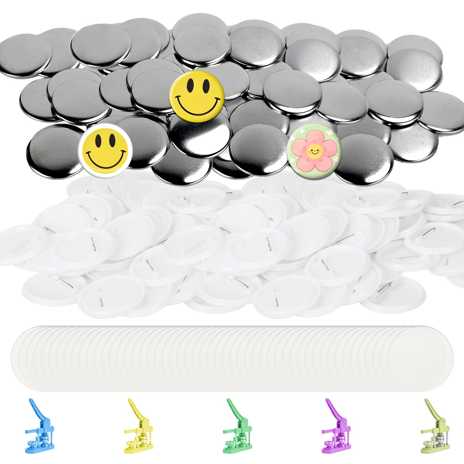 240 Sets 2.25 Inch Button Making Supplies 58mm Button Supplies with Plastic Pin Backs, DIY Blank Button Parts for Badge Maker Machine, Custom Photo Pin Keychain Refills, Bulk Craft Kit Plastic 240