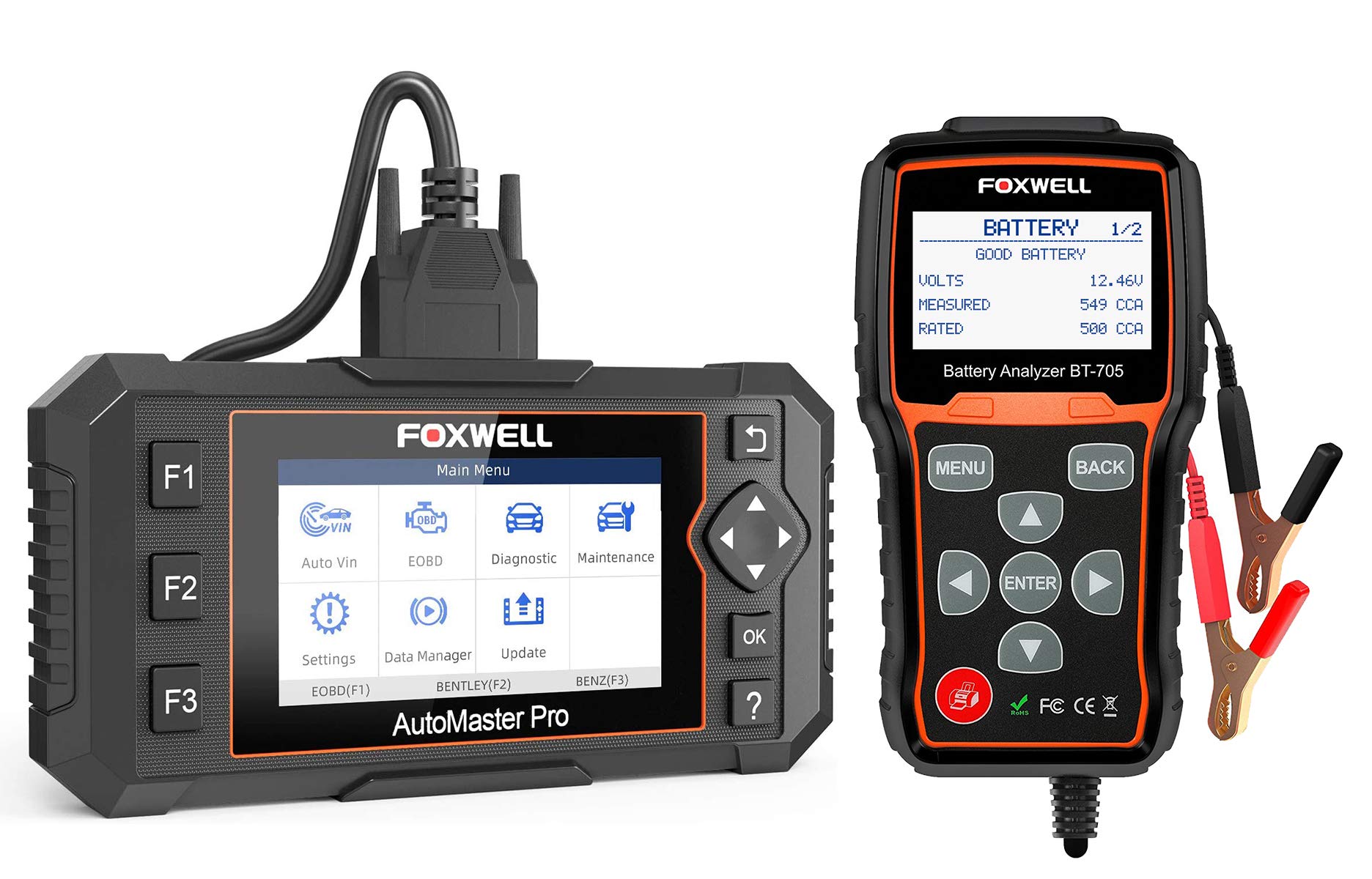 FOXWELL NT624 Elite Full-System Scanner with EPB Oil Light Reset and FOXWELL BT705 12V 24V Car Batte