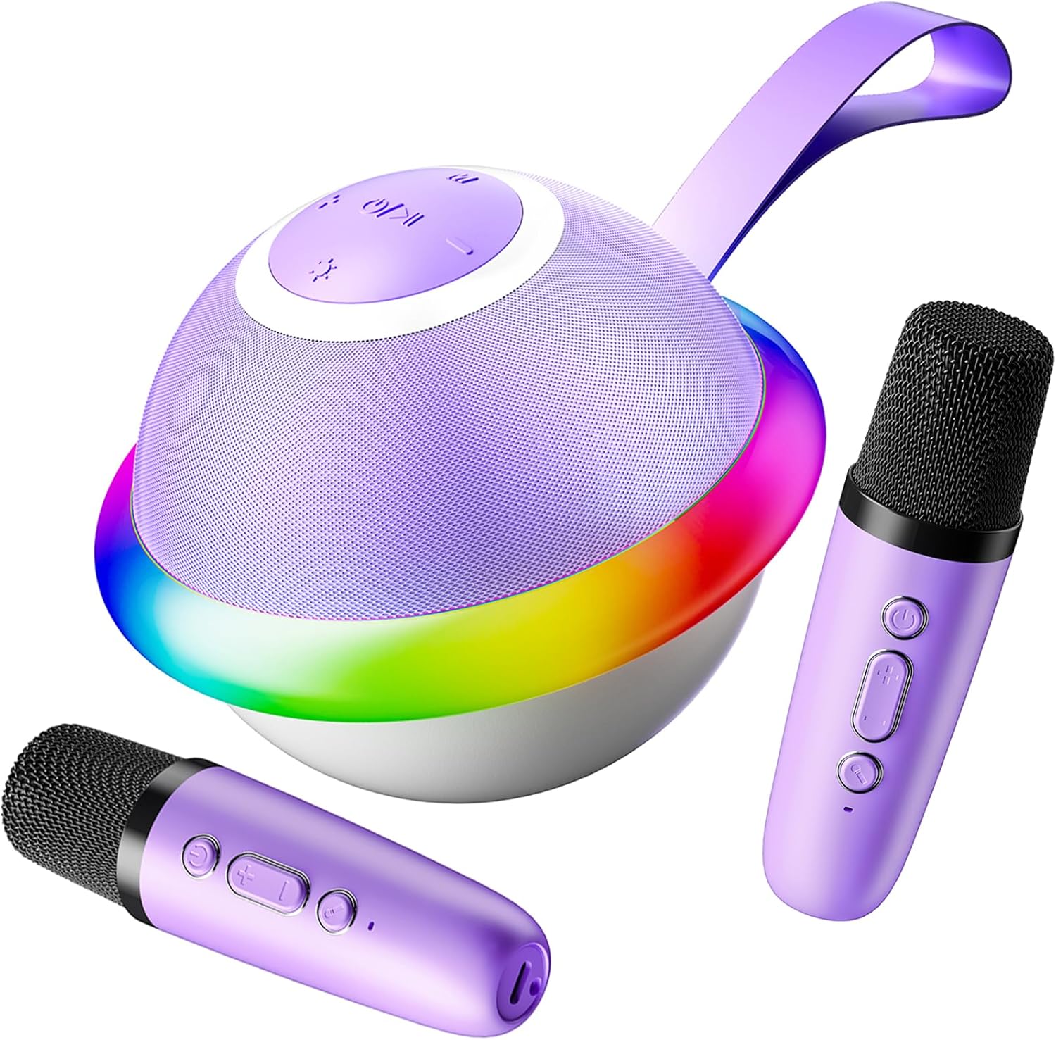 Mini Karaoke Machine for Kids with 2 Wireless Microphones, Portable Bluetooth Speaker Gift for Girls Toys 4, 5, 6, 7, 8, 9, 10, 12+ Years, LED Lights Chritmas Birthday Festival for Party, Home(Purple)