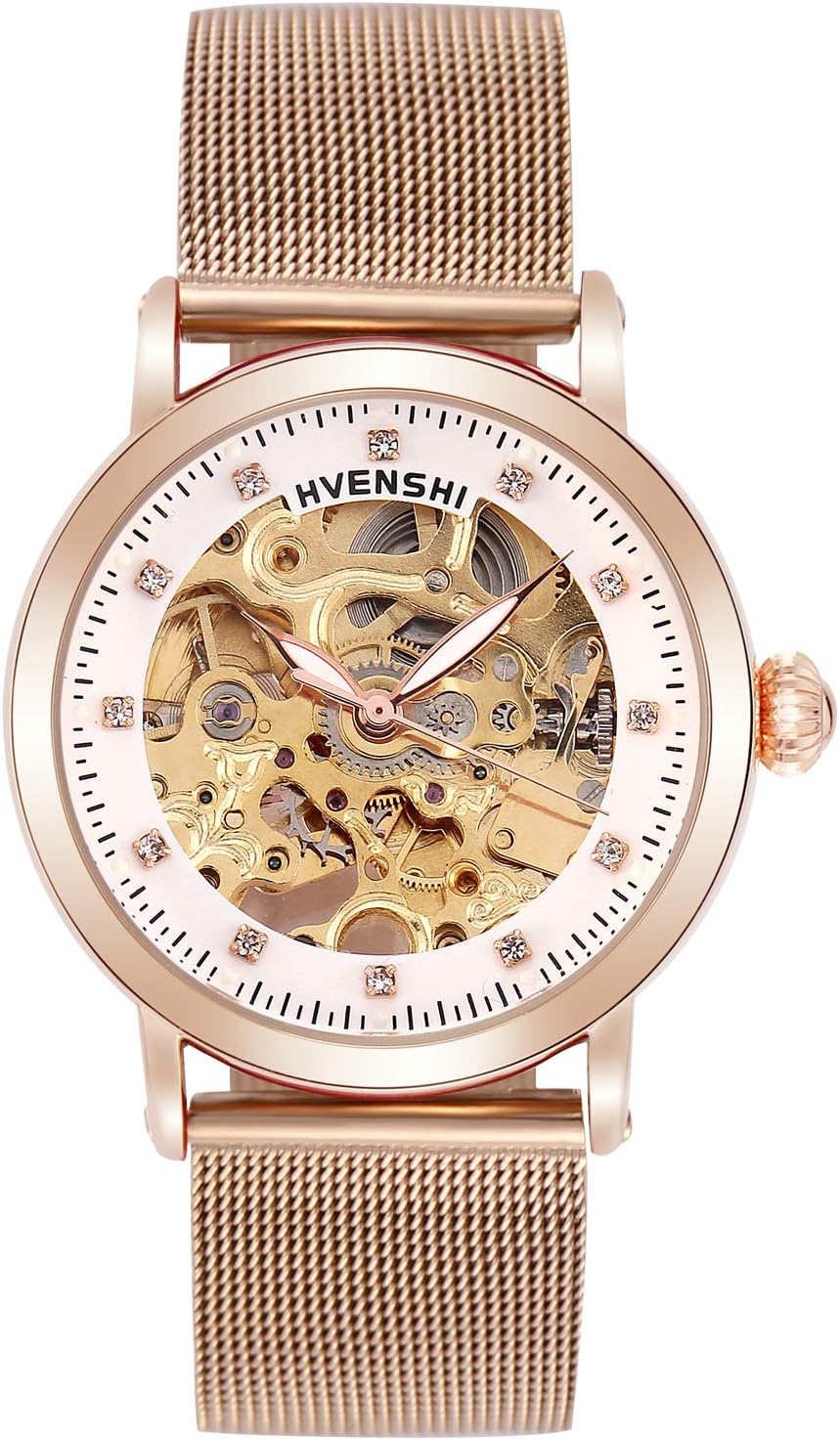 RORIOS Automatic Mechanical Watch Women Luminous Skeleton Dial Stainless Steel Dial Ladies Watches