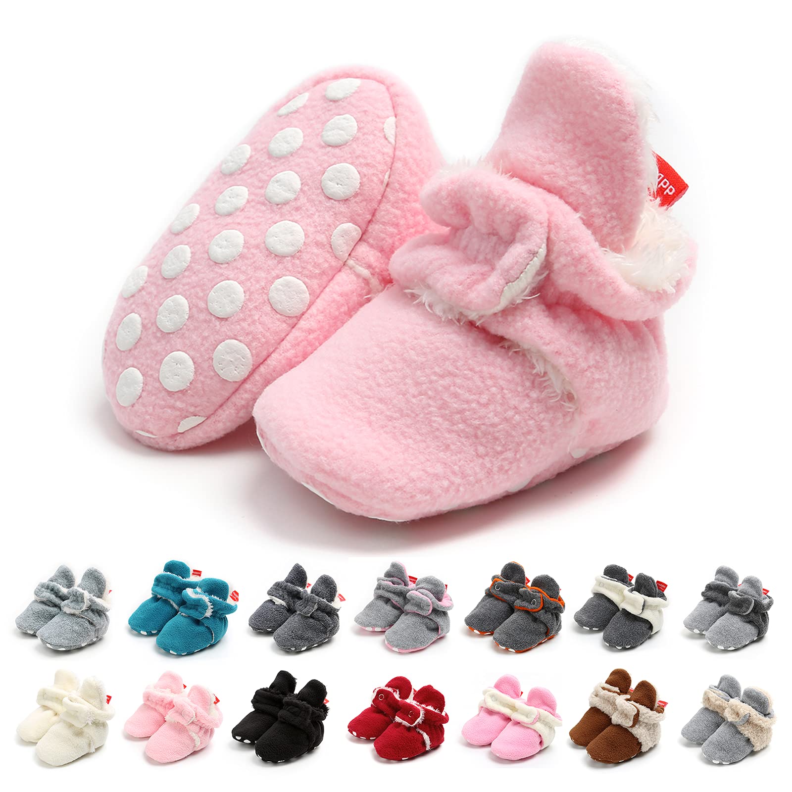 EDOTON Unisex Newborn Winter Boots Warm Stripe Bootie Non-Slip Sole Soft Stay On Ajustable Bootie Sock — view 11