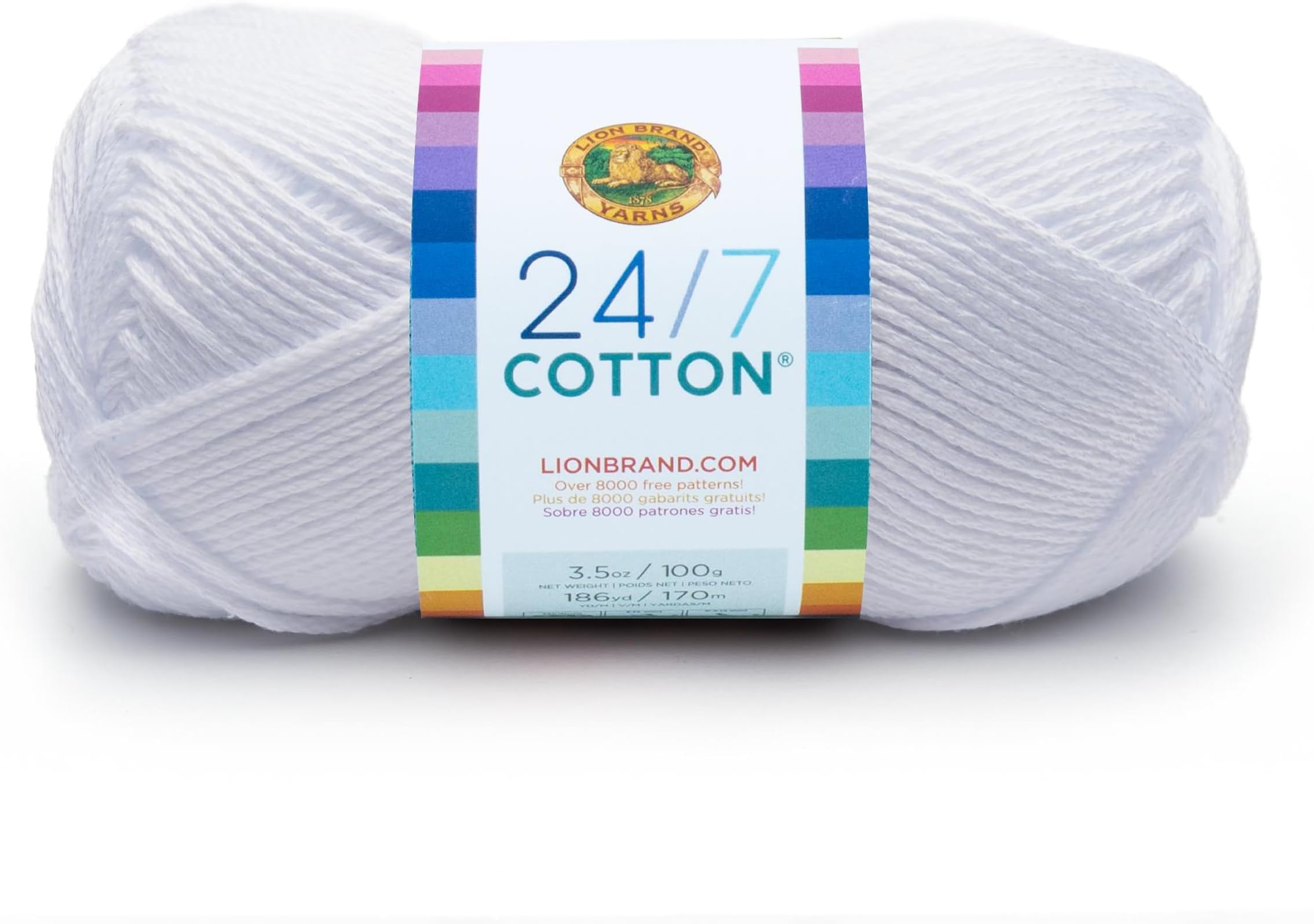 Lion Brand Yarn Company Cotton Yarn, 100 Percent Cotton, White,15.24x6.35x6.35 cm