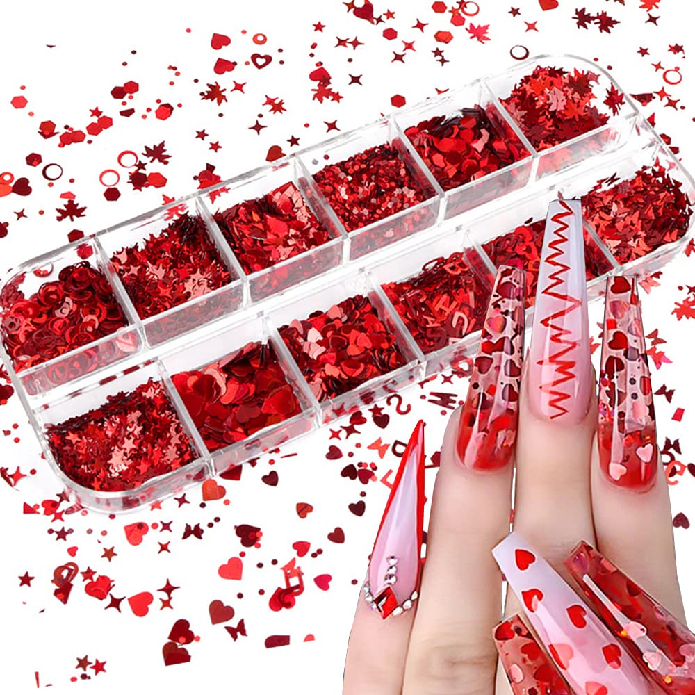 Amazon.com: Valentine Day Nail Art Stickers Heart Nail Sequins Red